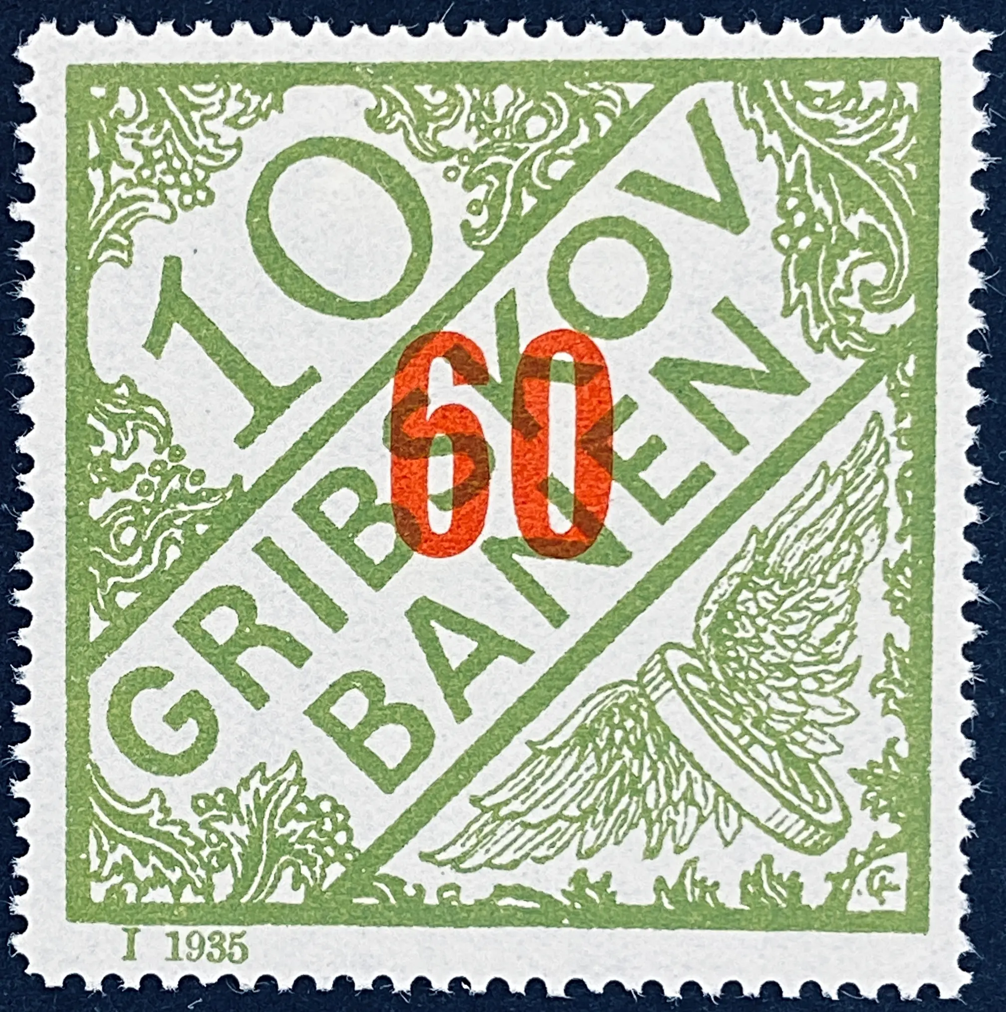 GDS 29B - Provisorium (overtryk) 60 Øre rød på 10 Øre Motiv: Vingehjul - Grøn. GDS 29B - Provisorium (overtryk) 60 Øre rød på 10 Øre Motiv: Vingehjul - Grøn.