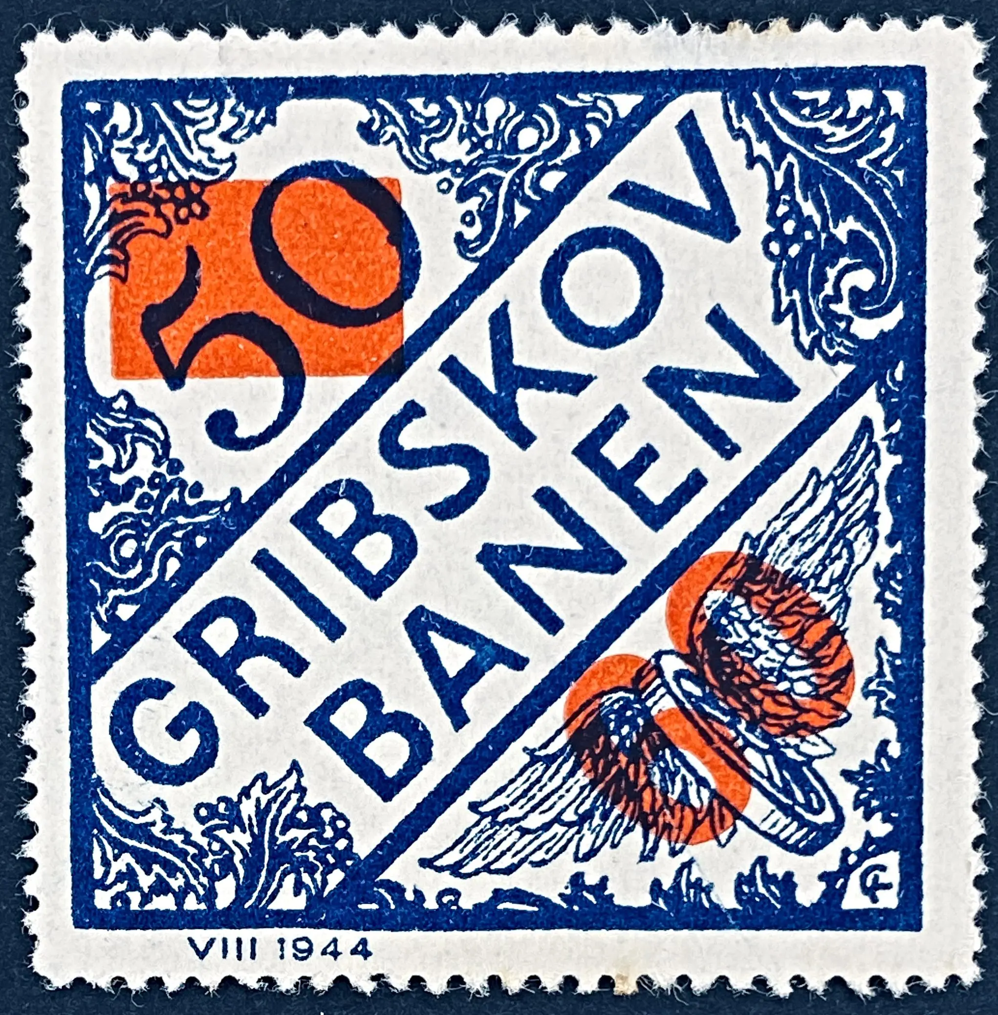 GDS 40 - Provisorium (overtryk) 60 Øre rød på 50 Øre Motiv: Vingehjul - Blå. GDS 40 - Provisorium (overtryk) 60 Øre rød på 50 Øre Motiv: Vingehjul - Blå.