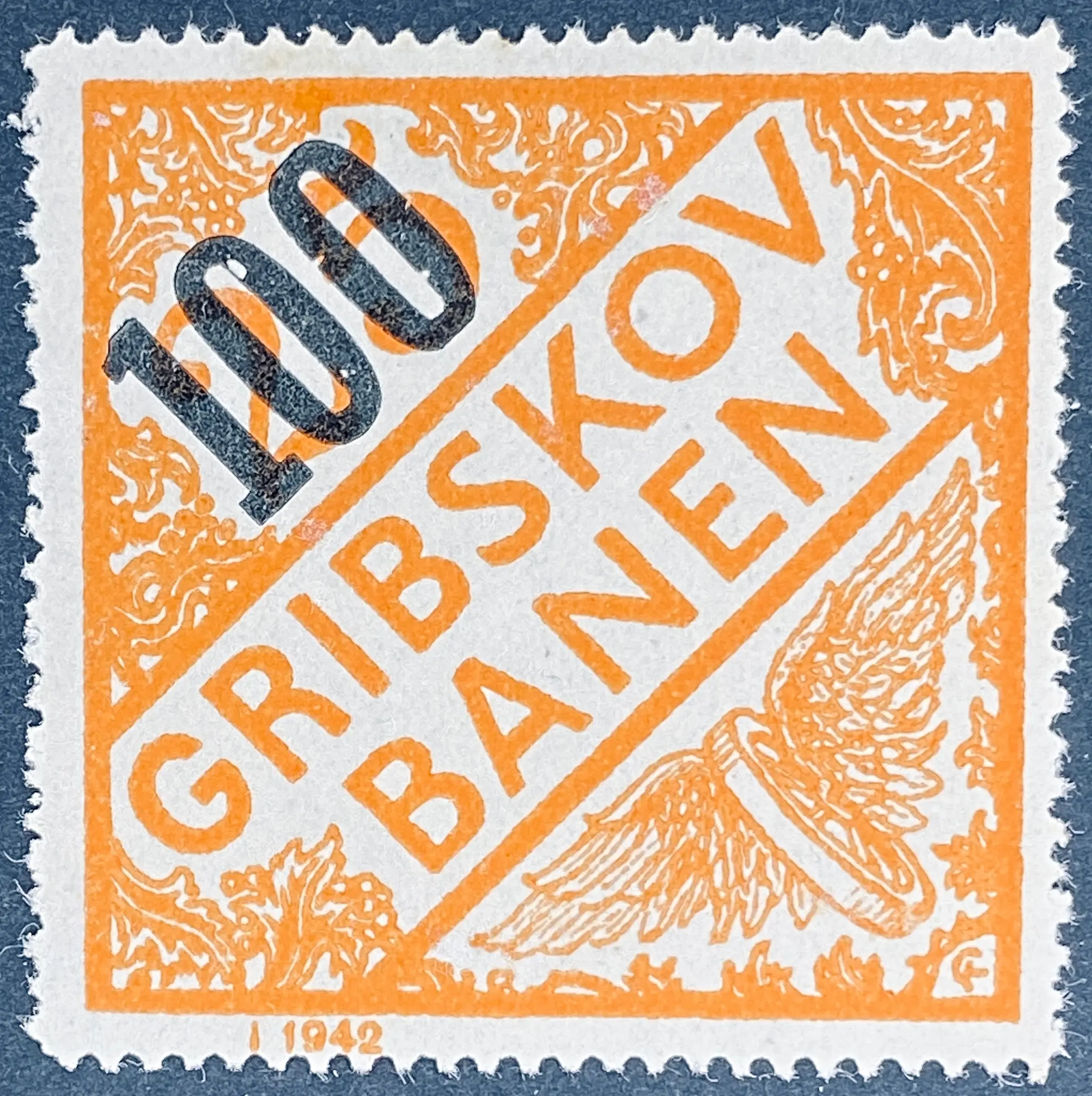 GDS 50A - Provisorium (overtryk) 100 øre sort på 25 Øre Motiv: Vingehjul - Orange. GDS 50A - Provisorium (overtryk) 100 øre sort på 25 Øre Motiv: Vingehjul - Orange.