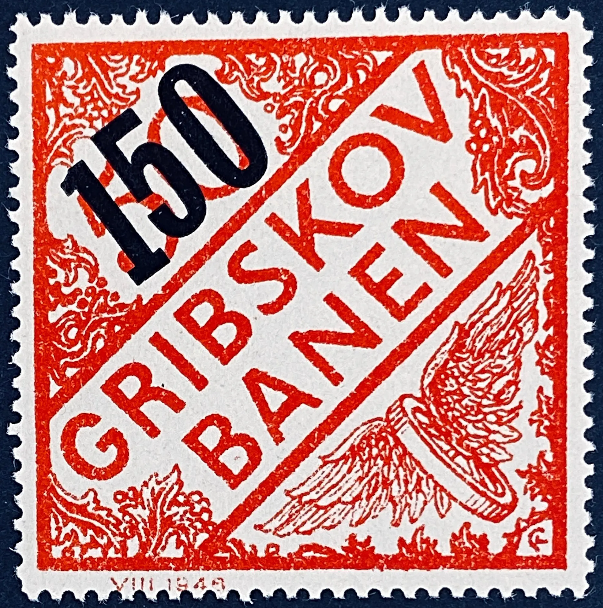 GDS 52A - Provisorium (overtryk) 150 øre sort på 50 Øre Motiv: Vingehjul - Rød. GDS 52A - Provisorium (overtryk) 150 øre sort på 50 Øre Motiv: Vingehjul - Rød.