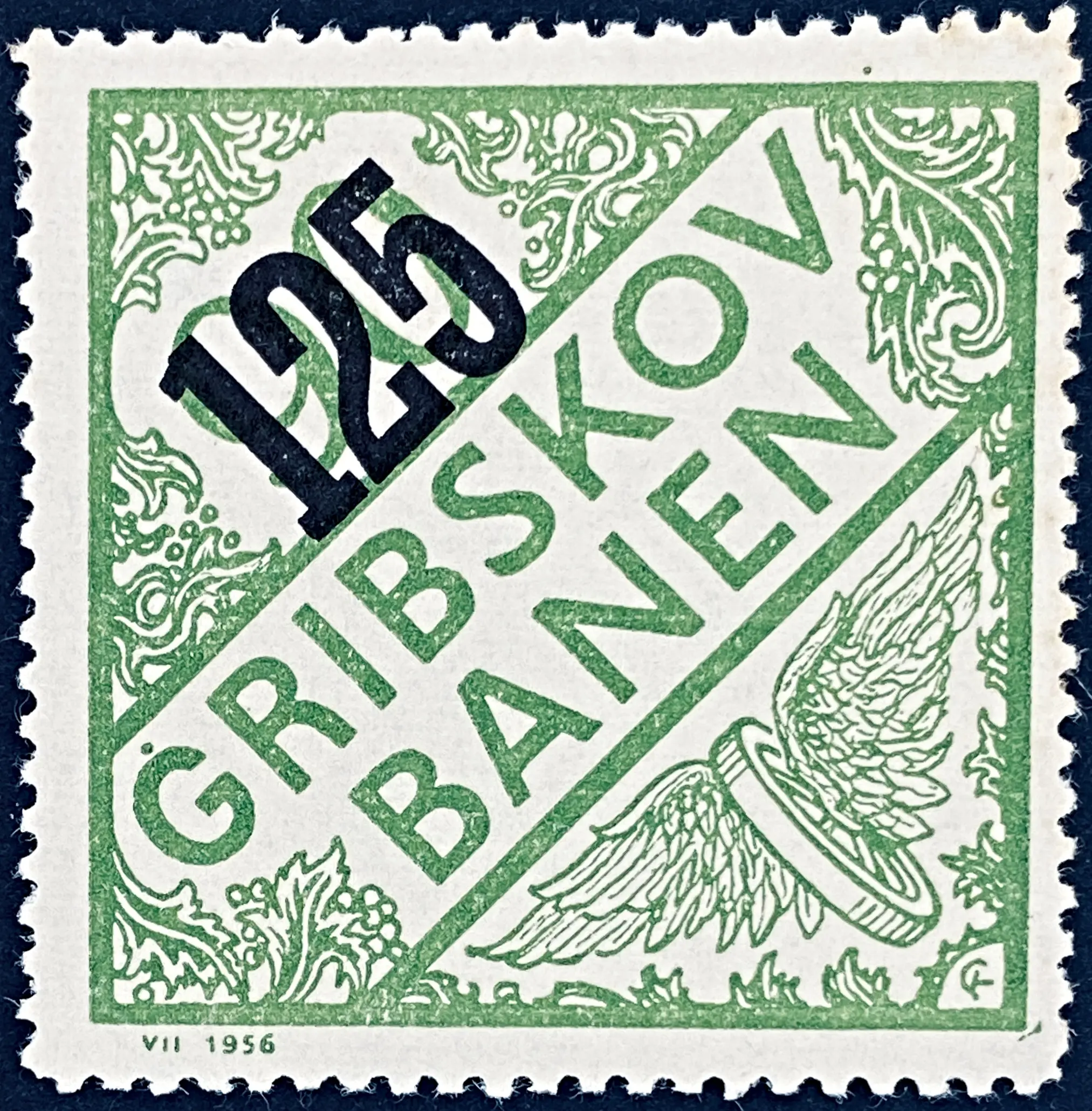 GDS 57A - Provisorium (overtryk) 125 Øre sort på 90 Øre Motiv: Vingehjul - Grøn. GDS 57A - Provisorium (overtryk) 125 Øre sort på 90 Øre Motiv: Vingehjul - Grøn.