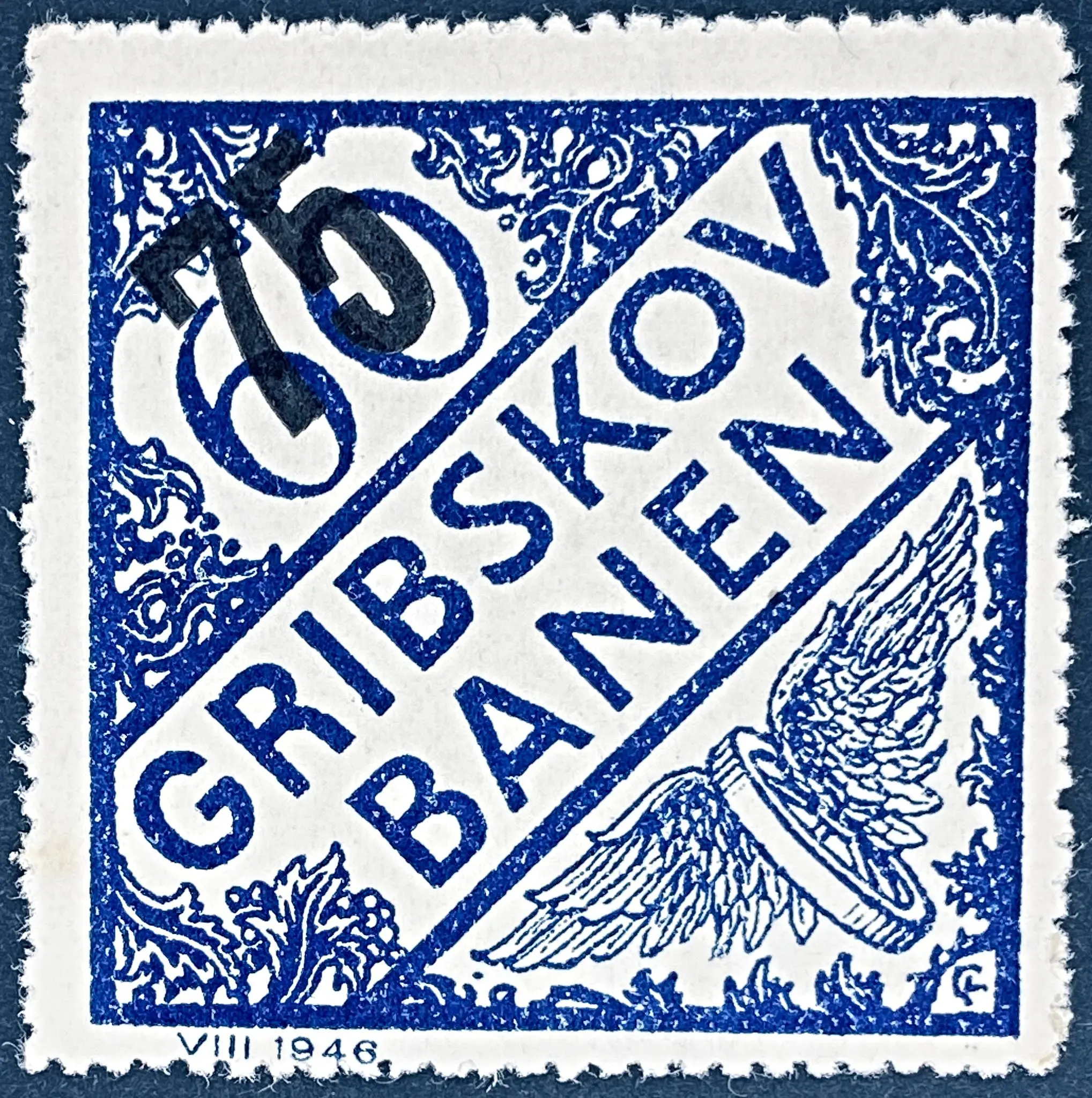 GDS 60 - Provisorium (overtryk) 75 Øre sort på 60 Øre Motiv: Vingehjul - Blå. GDS 60 - Provisorium (overtryk) 75 Øre sort på 60 Øre Motiv: Vingehjul - Blå.