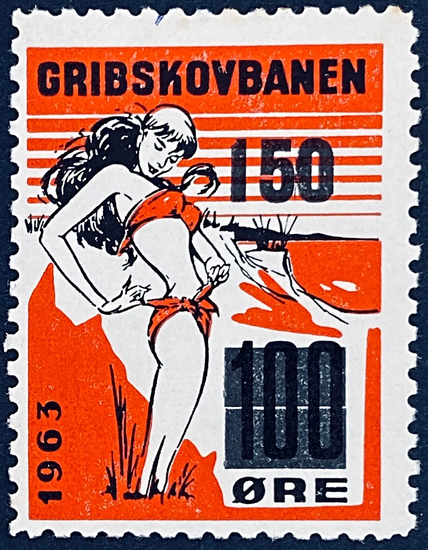 GDS 79 - Provisorium (overtryk) 150 øre sort på 100 Øre Motiv: Badepige - Sort og Rød. GDS 79 - Provisorium (overtryk) 150 øre sort på 100 Øre Motiv: Badepige - Sort og Rød.