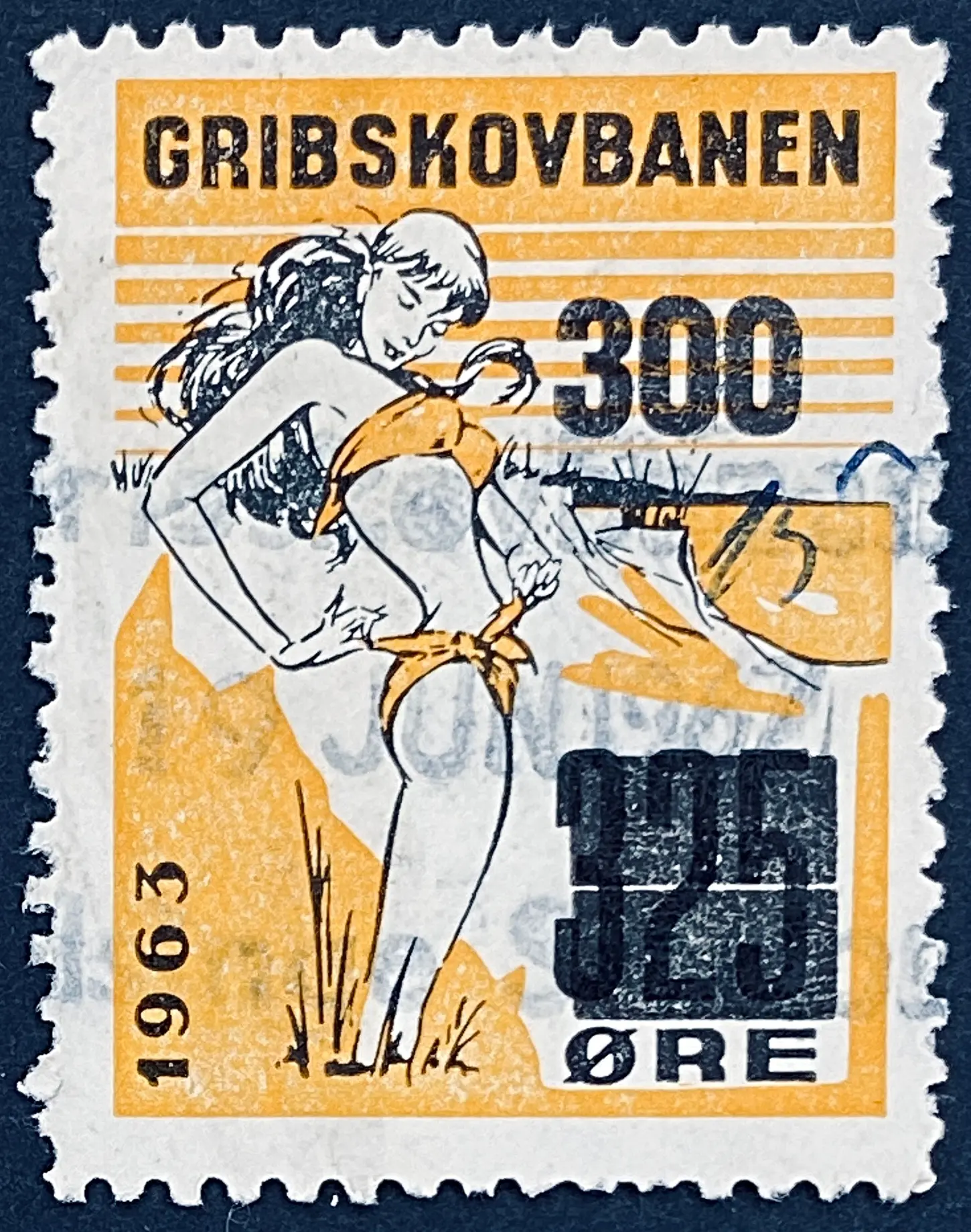 GDS 82 - Provisorium (overtryk) 300 Øre sort på 325 Motiv: Badepige - Sort og Orange.