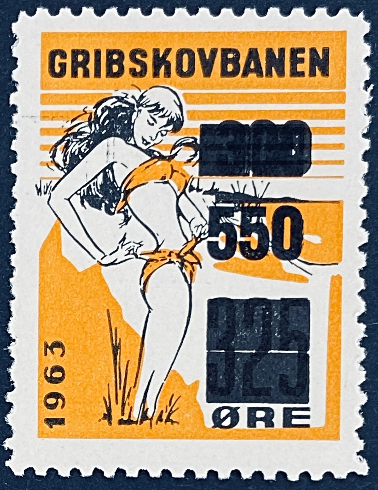 GDS 86 - Provisorium (overtryk) 550 Øre sort på 300 Øre sort på 325 Øre Motiv: Badepige - Sort og Orange. GDS 86 - Provisorium (overtryk) 550 Øre sort på 300 Øre sort på 325 Øre Motiv: Badepige - Sort og Orange.