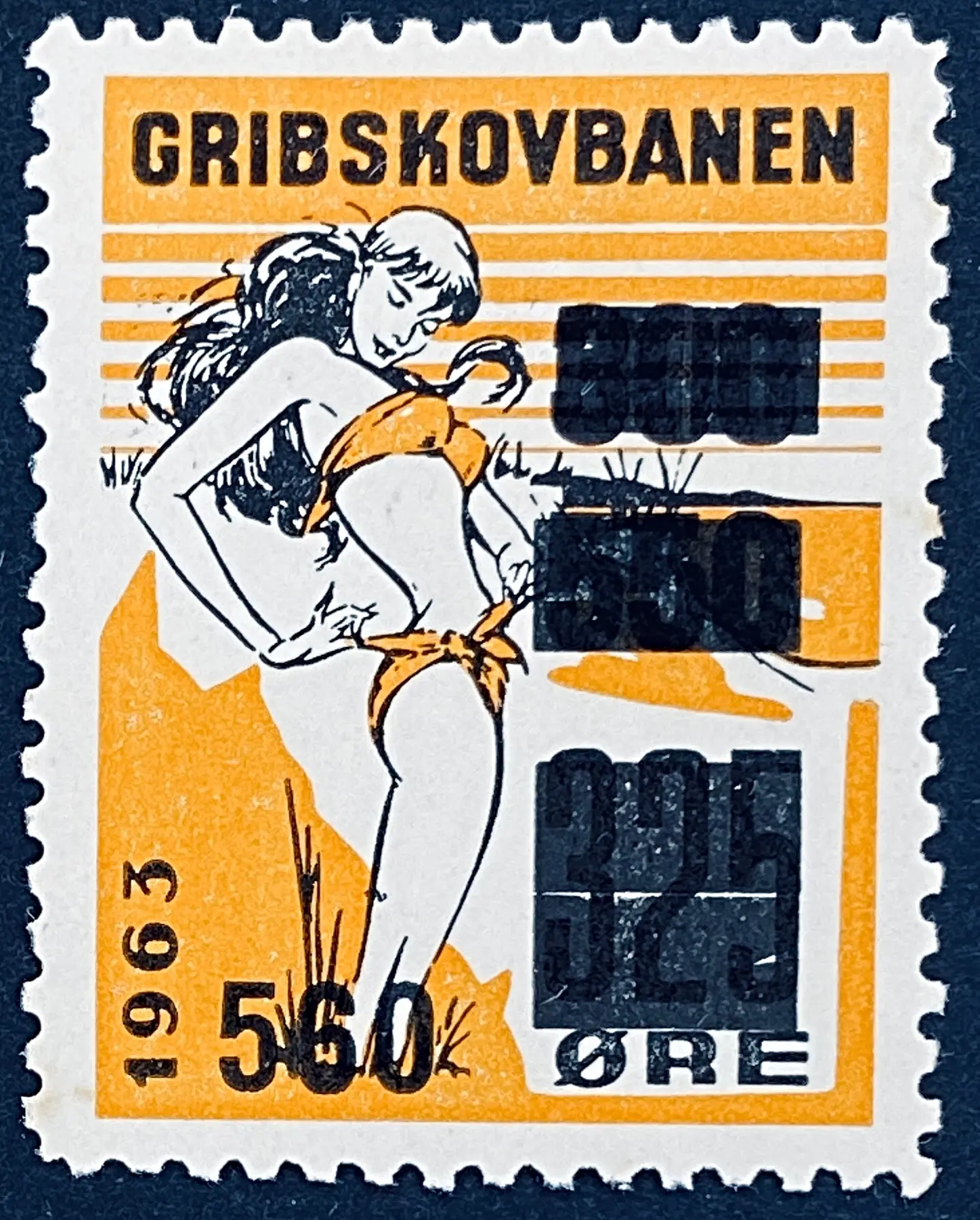 GDS 93 - Provisorium (overtryk) 560 Øre sort på 550 Øre sort på 300 Øre sort på 325 Øre Motiv: Badepige - Sort og Orange. GDS 93 - Provisorium (overtryk) 560 Øre sort på 550 Øre sort på 300 Øre sort på 325 Øre Motiv: Badepige - Sort og Orange.