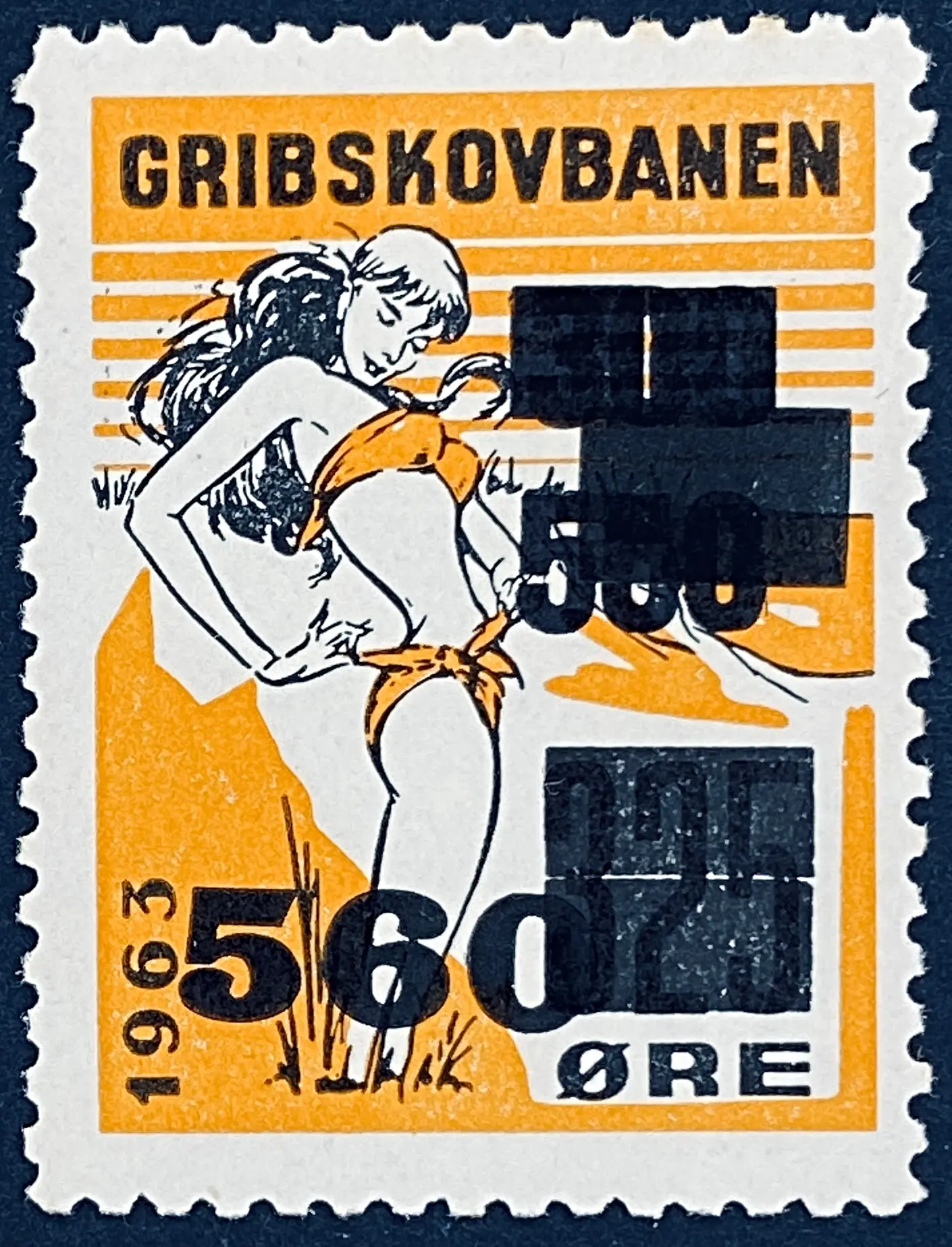 GDS 90 - Provisorium (overtryk) 560 Øre sort på 550 Øre sort på 300 Øre sort på 325 Øre Motiv: Badepige - Sort og Orange. GDS 90 - Provisorium (overtryk) 560 Øre sort på 550 Øre sort på 300 Øre sort på 325 Øre Motiv: Badepige - Sort og Orange.