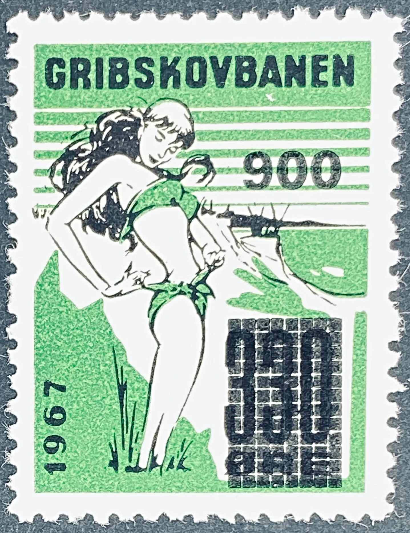 GDS 116 - Provisorium (overtryk) 900 Øre på 330 Øre Motiv: Badepige - Sort og Grøn. GDS 116 - Provisorium (overtryk) 900 Øre på 330 Øre Motiv: Badepige - Sort og Grøn.