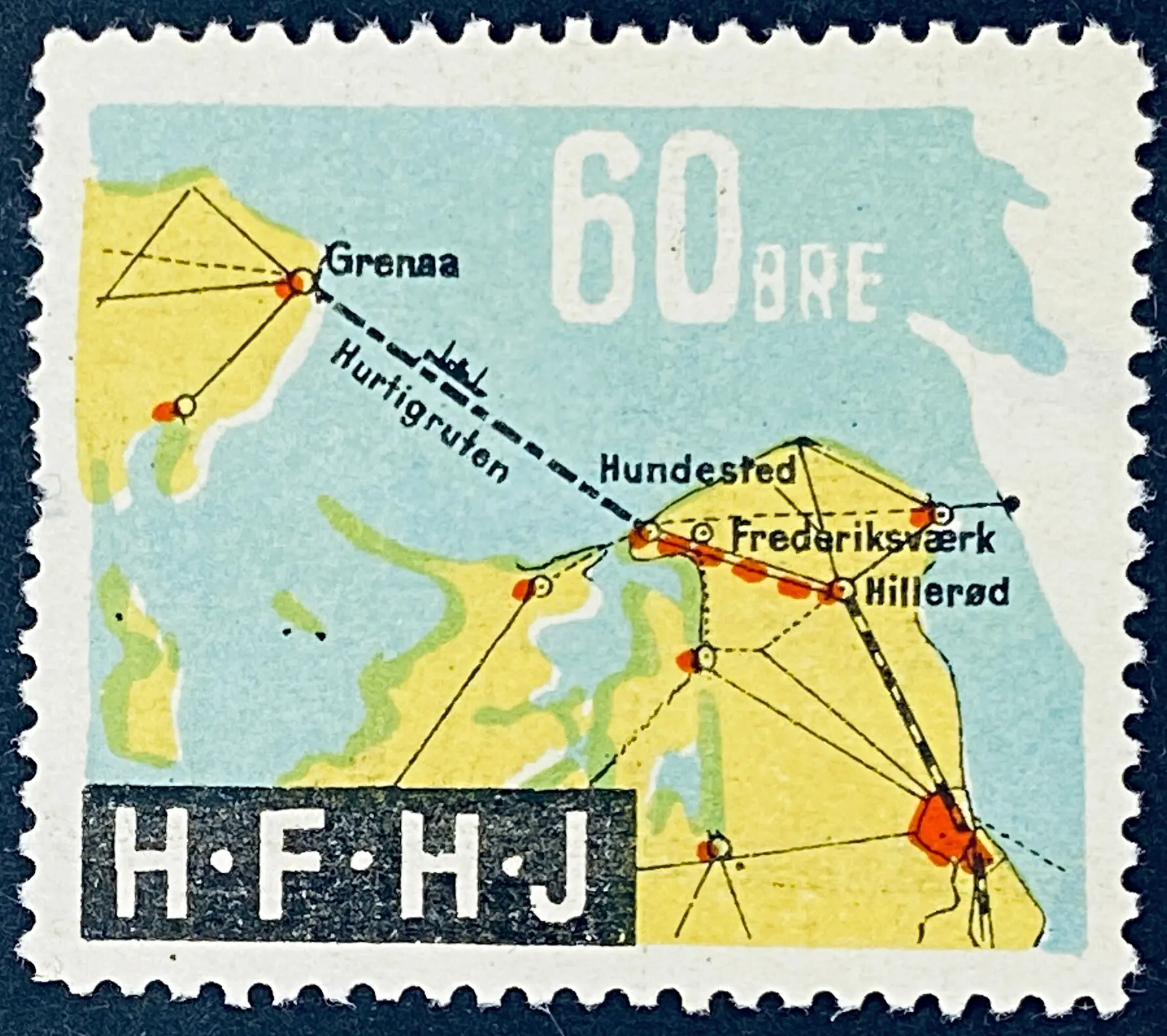 HFHJ 49Y - 60 Øre Motiv: Kort med Hurtigruten Grenaa Hundested - Flerfarvet.