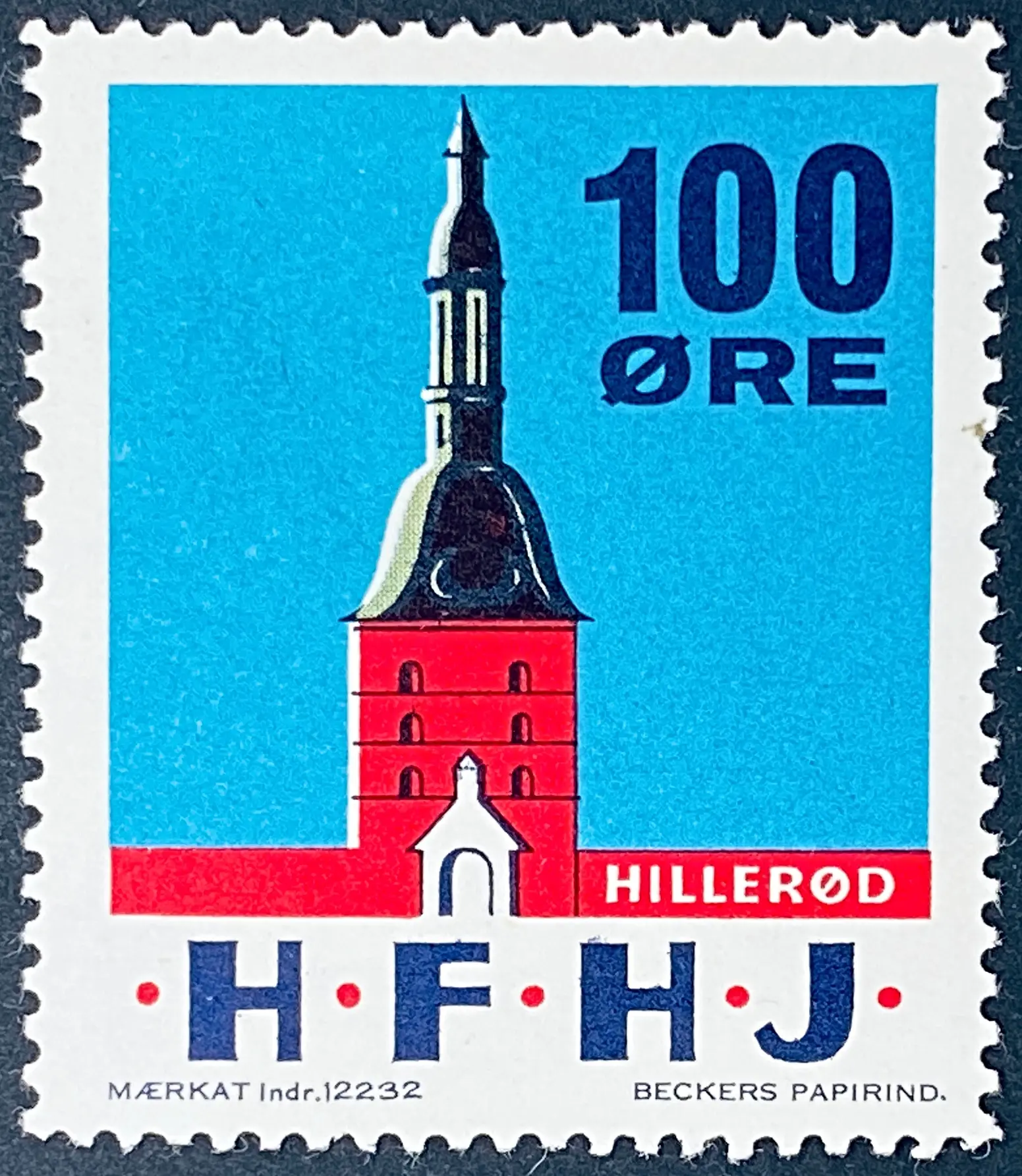 HFHJ 116 - 100 Øre Motiv: Hillerød slotstårn - Flerfarvet - trykkeri: Beckers Papirindustri A/S med mærke nummer: 12232.