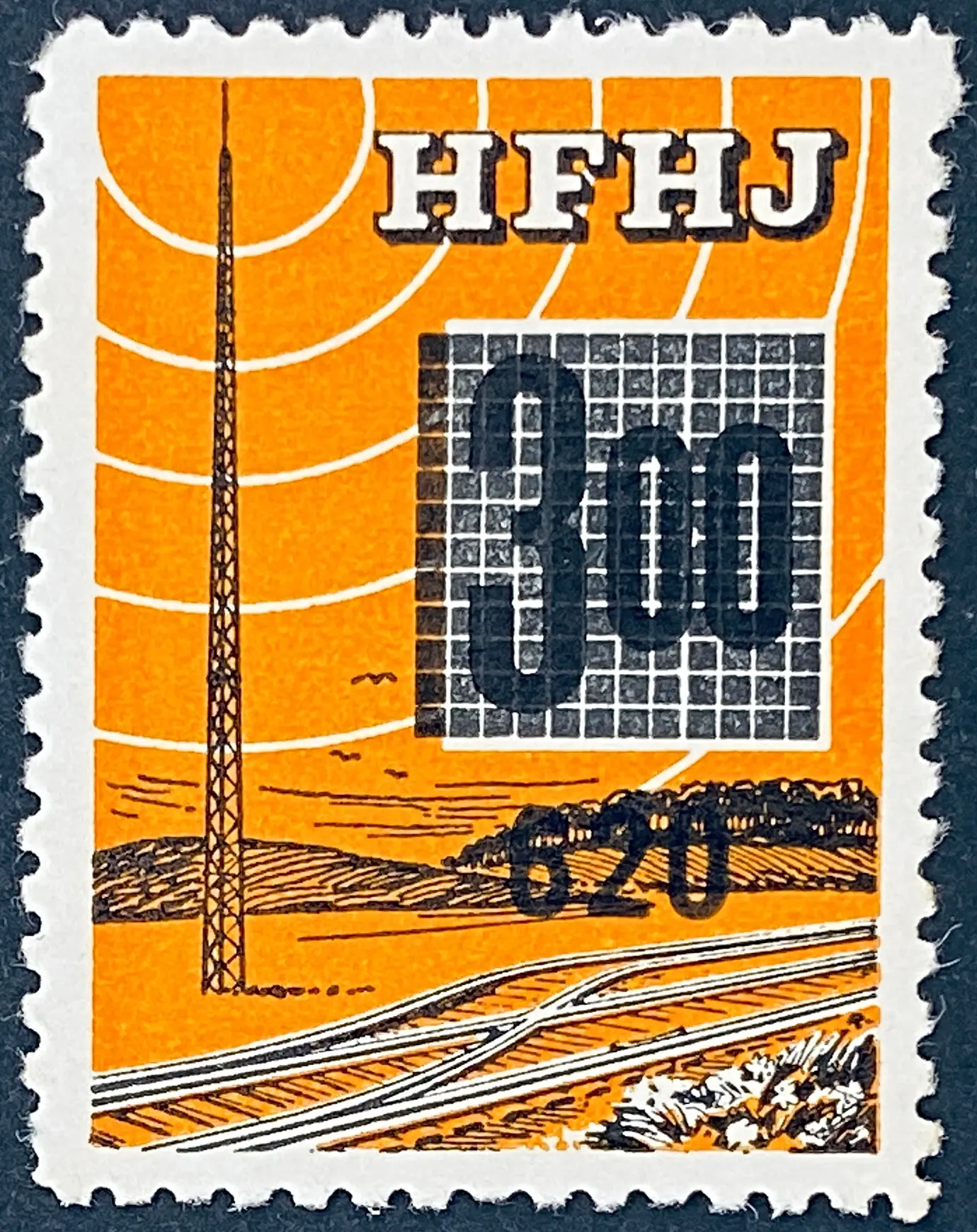 HFHJ 146 - Provisorium (overtryk) 520 Øre på 3<sup>00</sup> Kroner Motiv: Radiomast - Mørkorange. HFHJ 146 - Provisorium (overtryk) 520 Øre på 3<sup>00</sup> Kroner Motiv: Radiomast - Mørkorange.