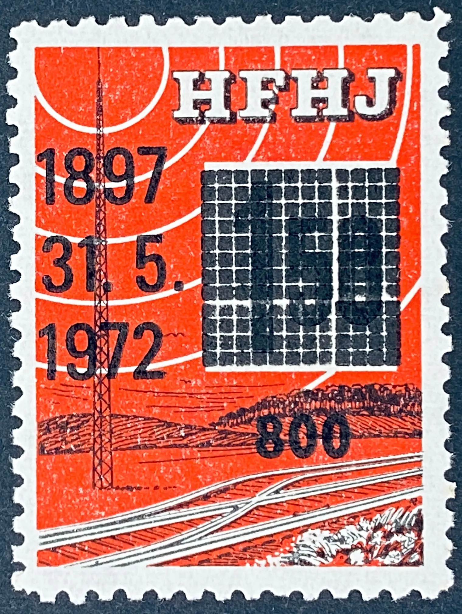HFHJ 159 - Provisorium (overtryk) 800 Øre sort på 1<sup>50</sup> Kroner Motiv: Radiomast - Rød. HFHJ 159 - Provisorium (overtryk) 800 Øre sort på 1<sup>50</sup> Kroner Motiv: Radiomast - Rød.