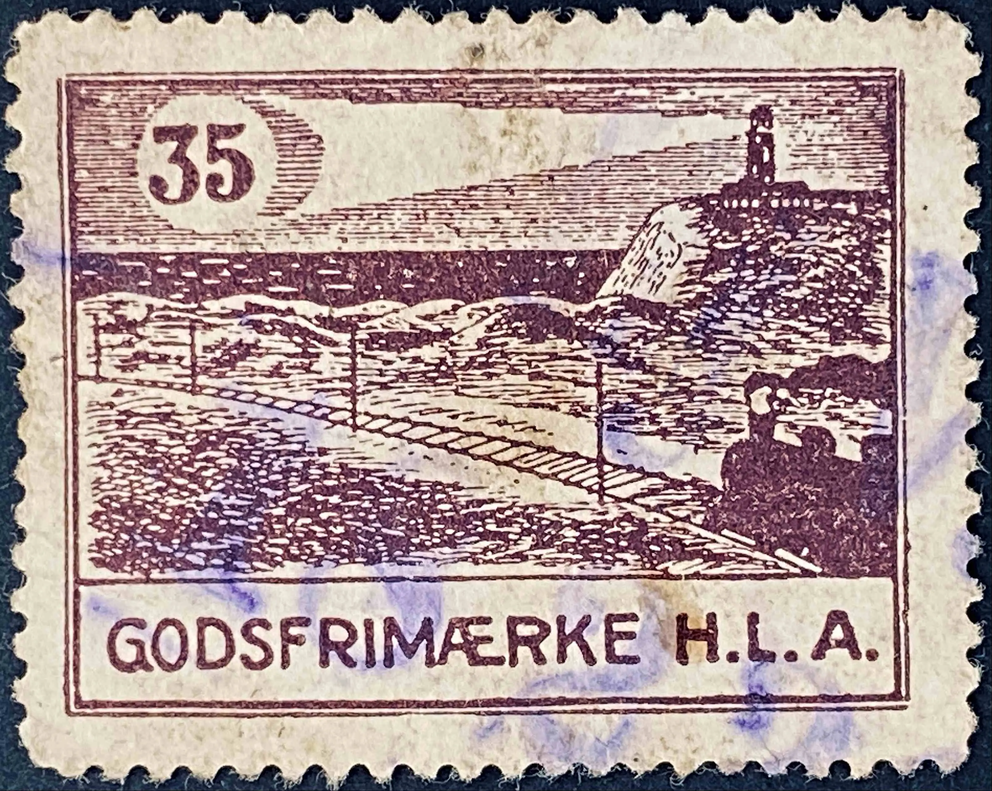 HLA 5A - 35 Øre Motiv: Fyrtårn ved jernbane - Brunrød.