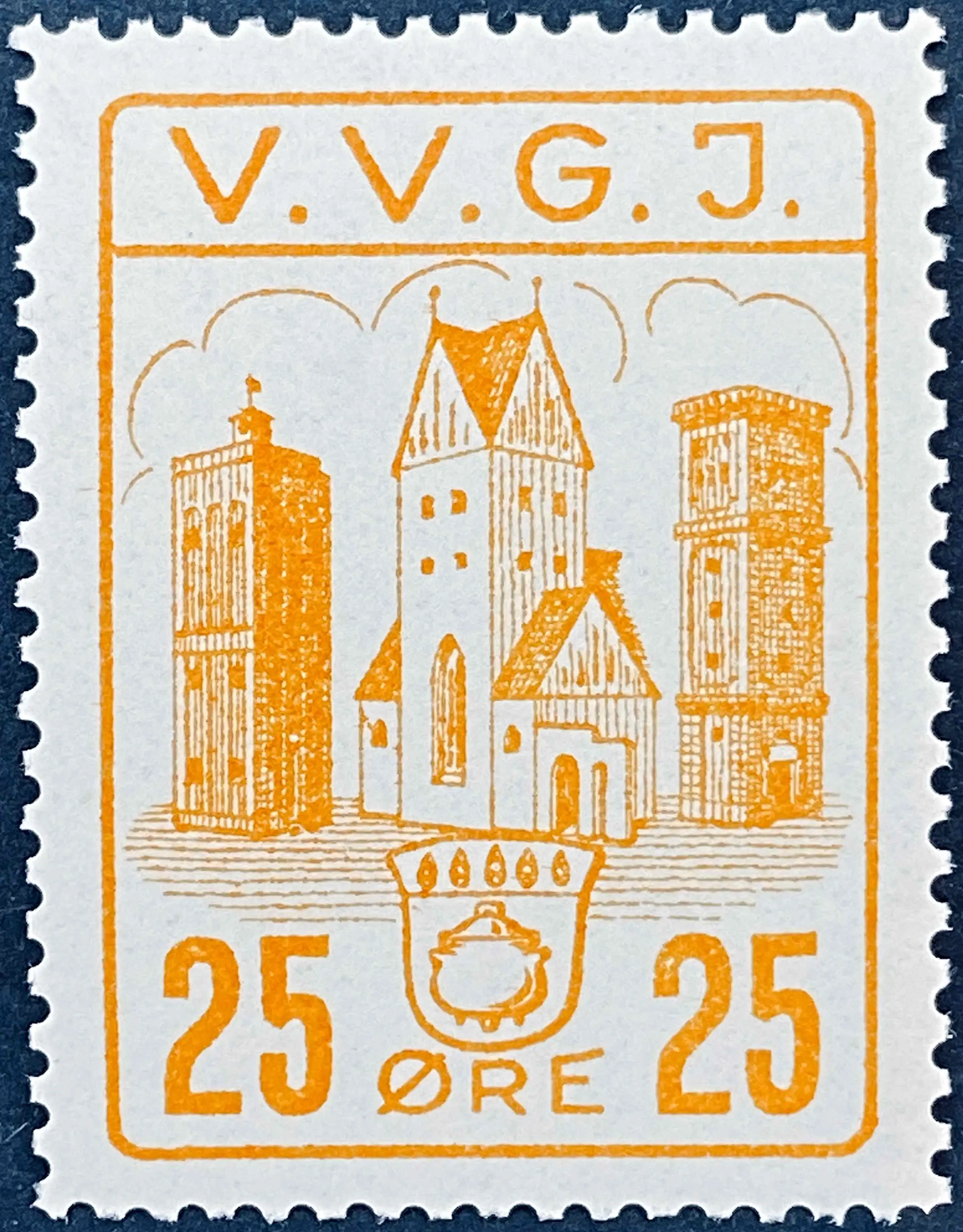 VVGJ 26 - 25 Øre Motiv: Grinsted tårne + Grinsted byvåben - Orange.