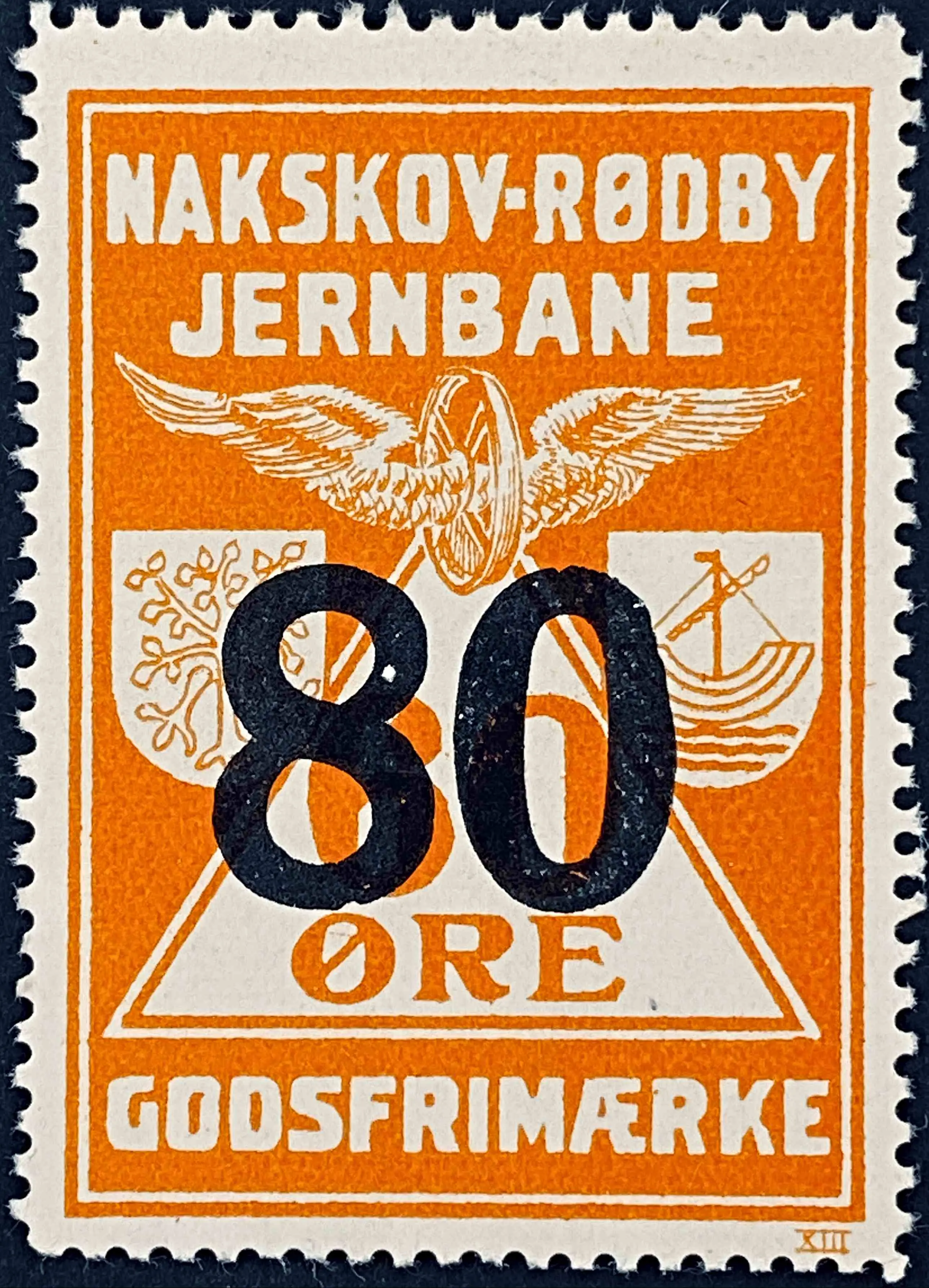 NRJ 14 - Provisorium (overtryk) 80 Øre sort bogtryk på 60 Øre - Orange nuance. NRJ 14 - Provisorium (overtryk) 80 Øre sort bogtryk på 60 Øre - Orange nuance.