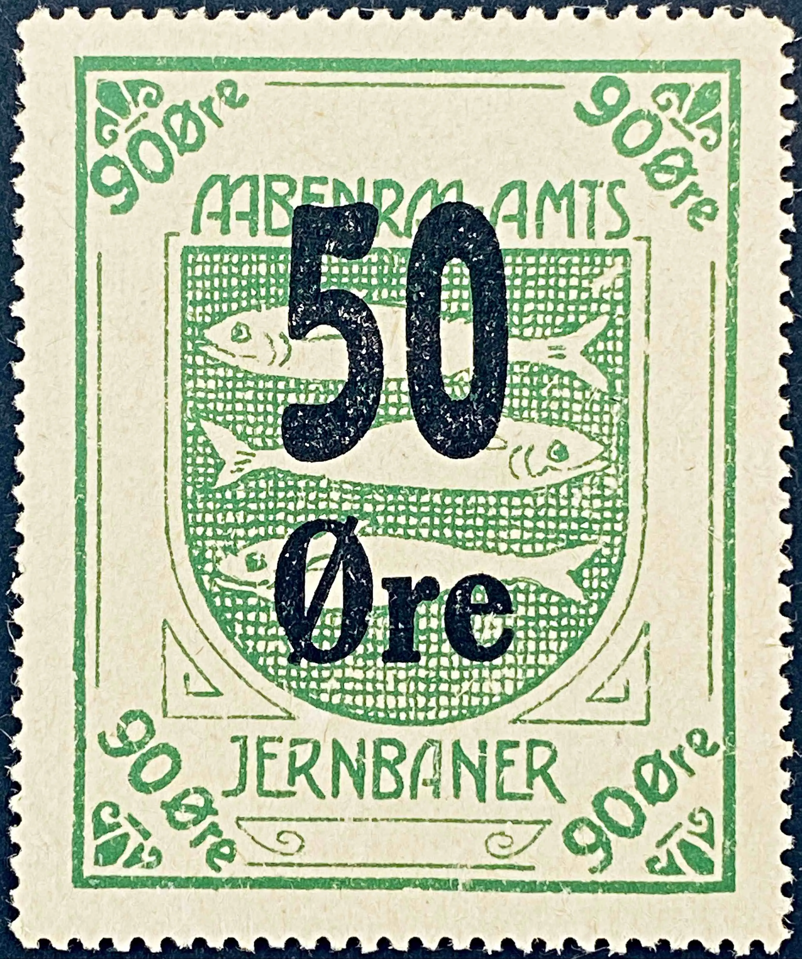AaAJ 4D - Provisorium (overtryk) 50 Øre sort bogtryk på 90 Øre - Grøn.