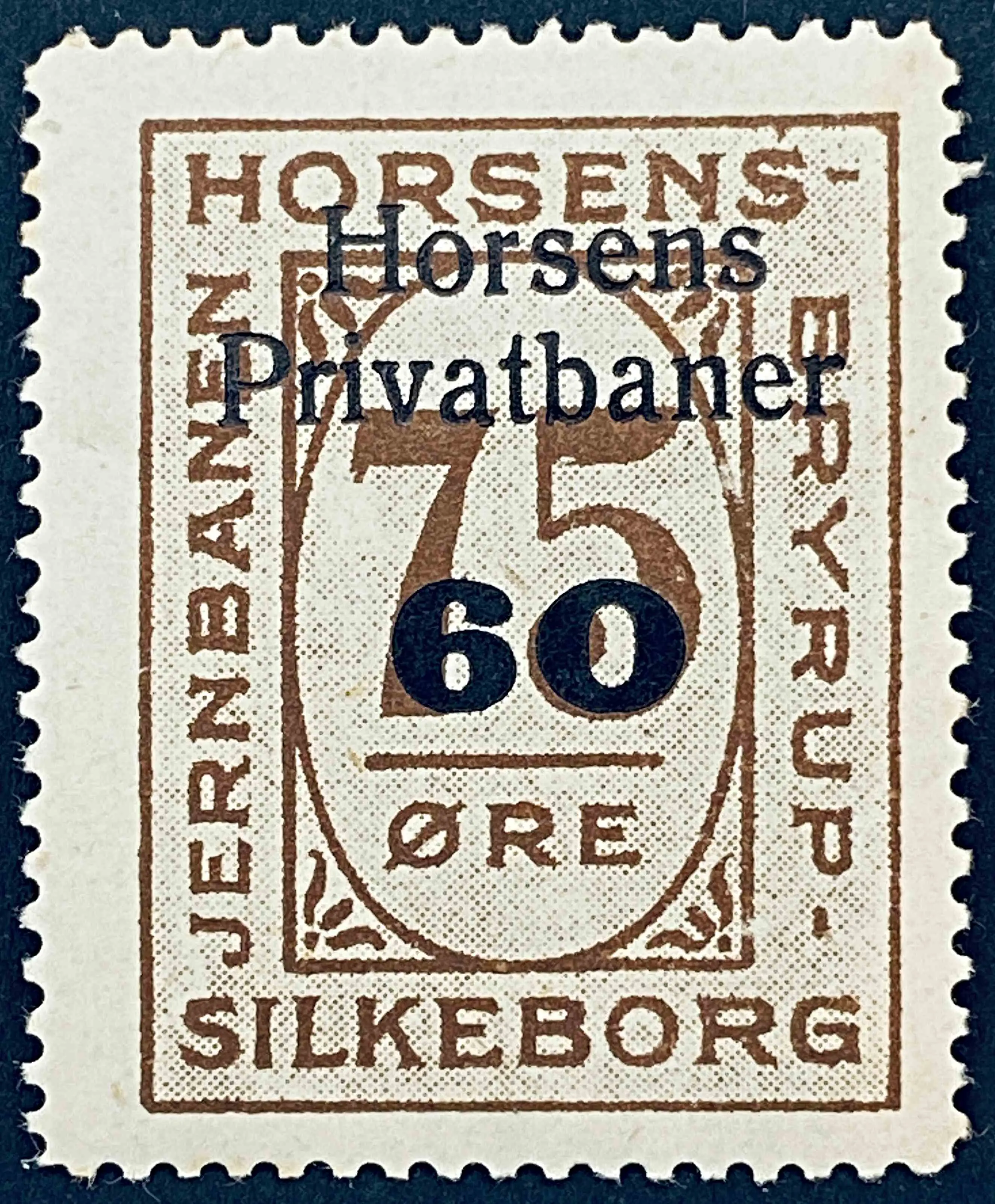 HP 19B - Provisorium (overtryk) 75 Øre sort bogtryk på 60 Øre - Brun nuance. HP 19B - Provisorium (overtryk) 75 Øre sort bogtryk på 60 Øre - Brun nuance.