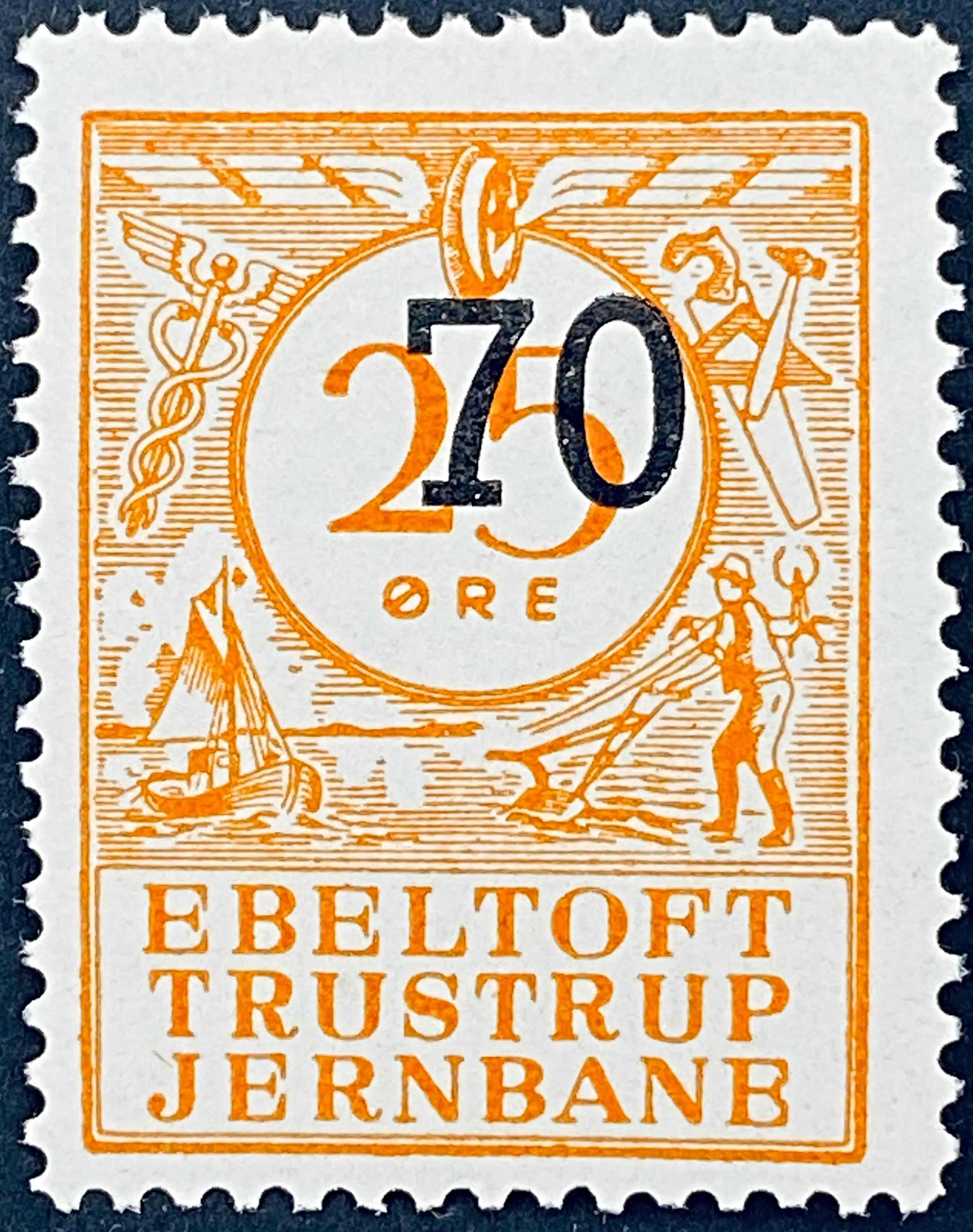 ETJ 31D - Provisorium (overtryk) 70 Øre sort bogtryk på 25 Øre - Orange.