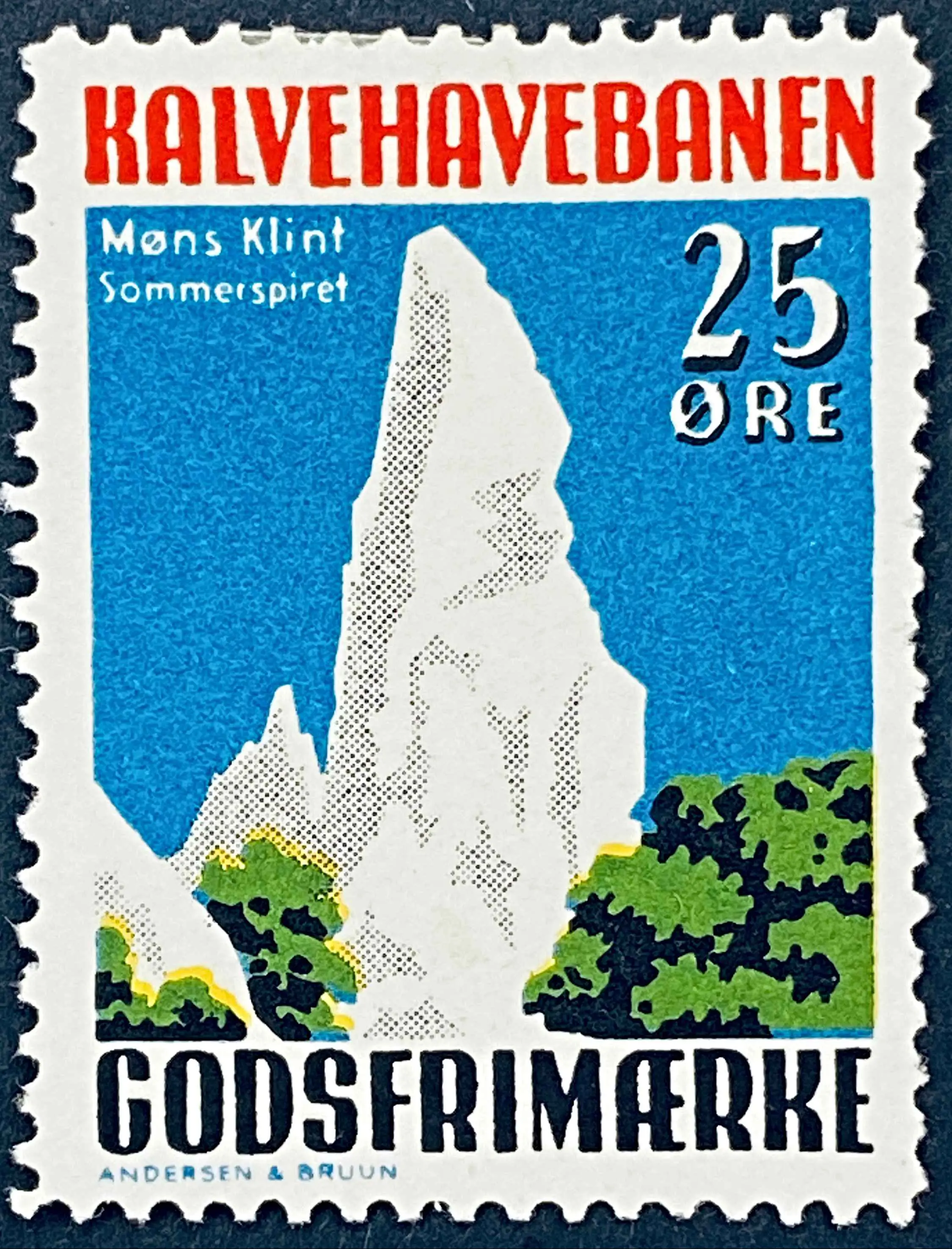 KB 21A - 25 Øre Motiv: Sommerspiret Møns Klint - Flerfarvet - trykkeri: Andersen & Bruun. KB 21A - 25 Øre Motiv: Sommerspiret Møns Klint - Flerfarvet - trykkeri: Andersen & Bruun.