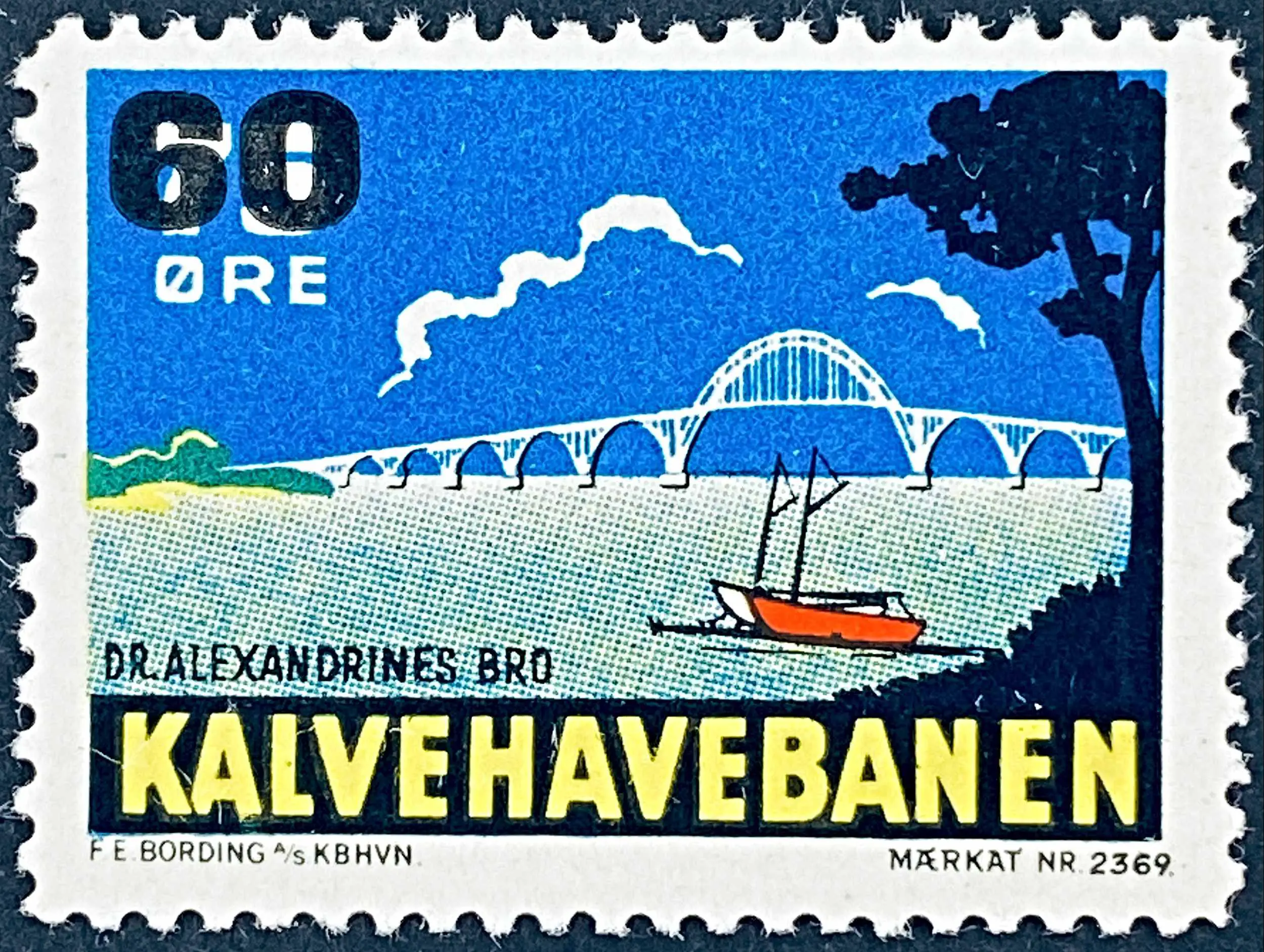 KB 32 - Provisorium (overtryk) 60 Øre sort bogtryk på 75 Øre Motiv: Dronning Alexandrines bro - Flerfarvet - trykkeri: F. E. Bording med mærke nummer: 2369. KB 32 - Provisorium (overtryk) 60 Øre sort bogtryk på 75 Øre Motiv: Dronning Alexandrines bro - Flerfarvet - trykkeri: F. E. Bording med mærke nummer: 2369.