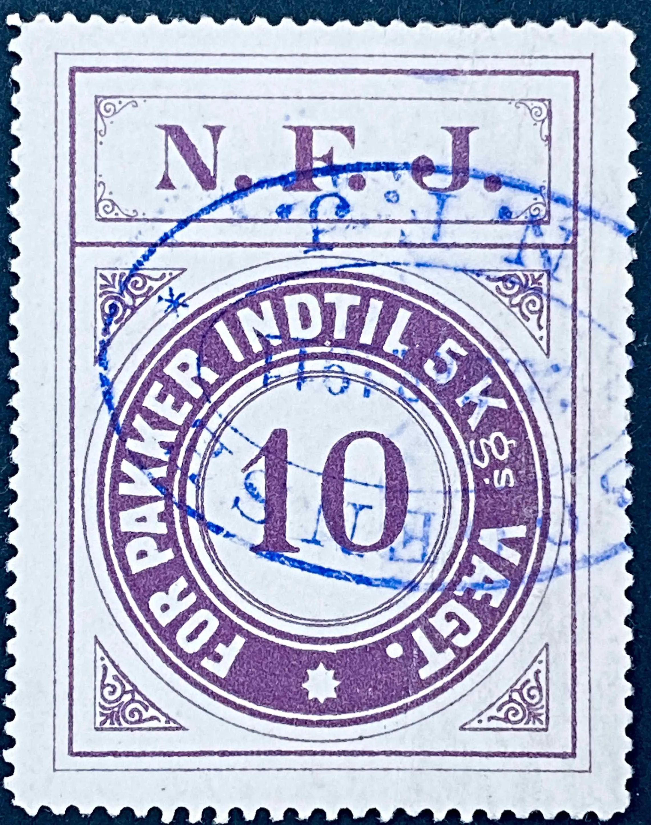 NFJ 5 - 10 Øre - Violet - stemplet på Bogense Station (Bgs).