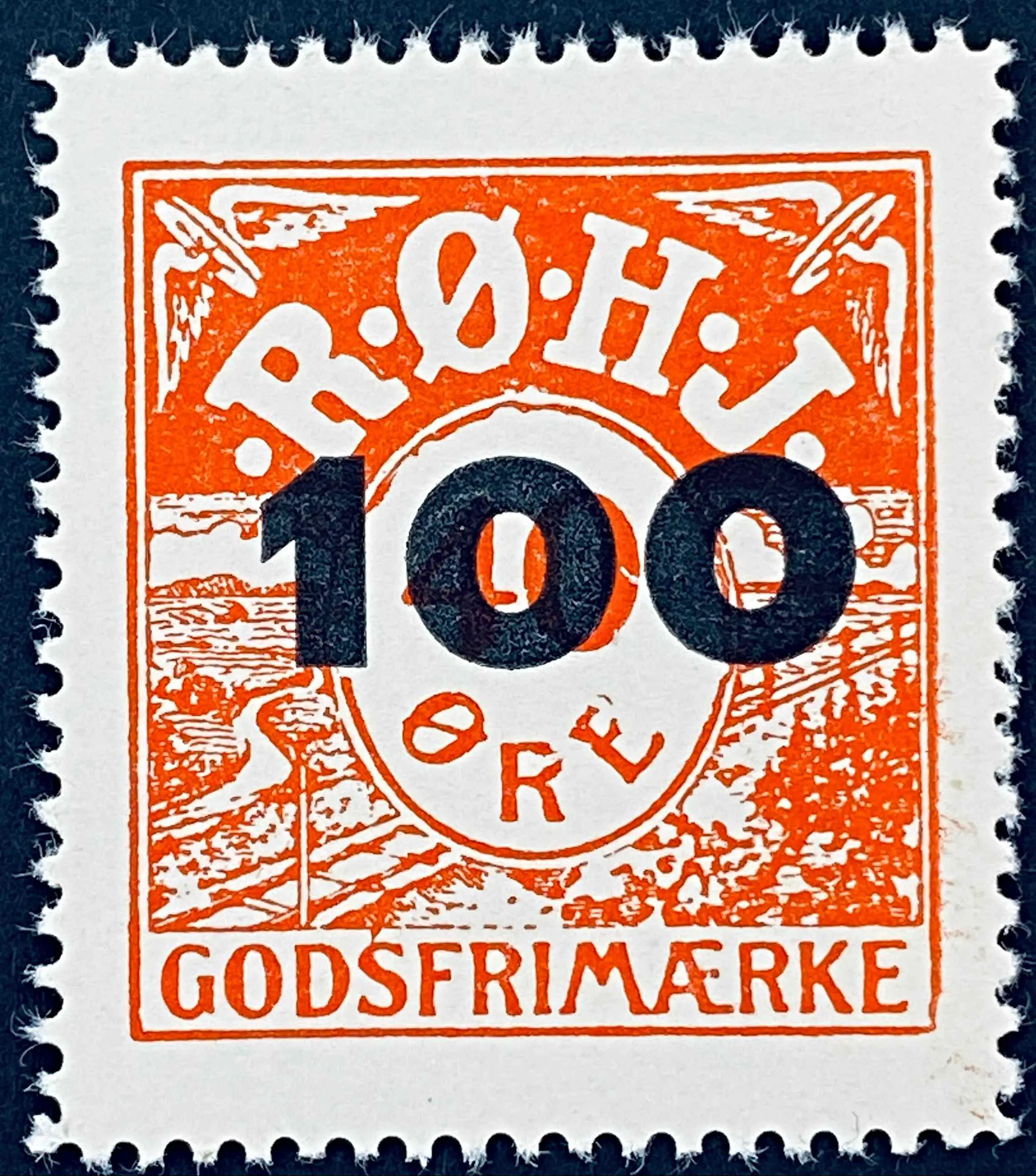 RØHJ 29C - Provisorium (overtryk) 100 øre sort bogtryk på 40 Øre - Rød nuance. RØHJ 29C - Provisorium (overtryk) 100 øre sort bogtryk på 40 Øre - Rød nuance.