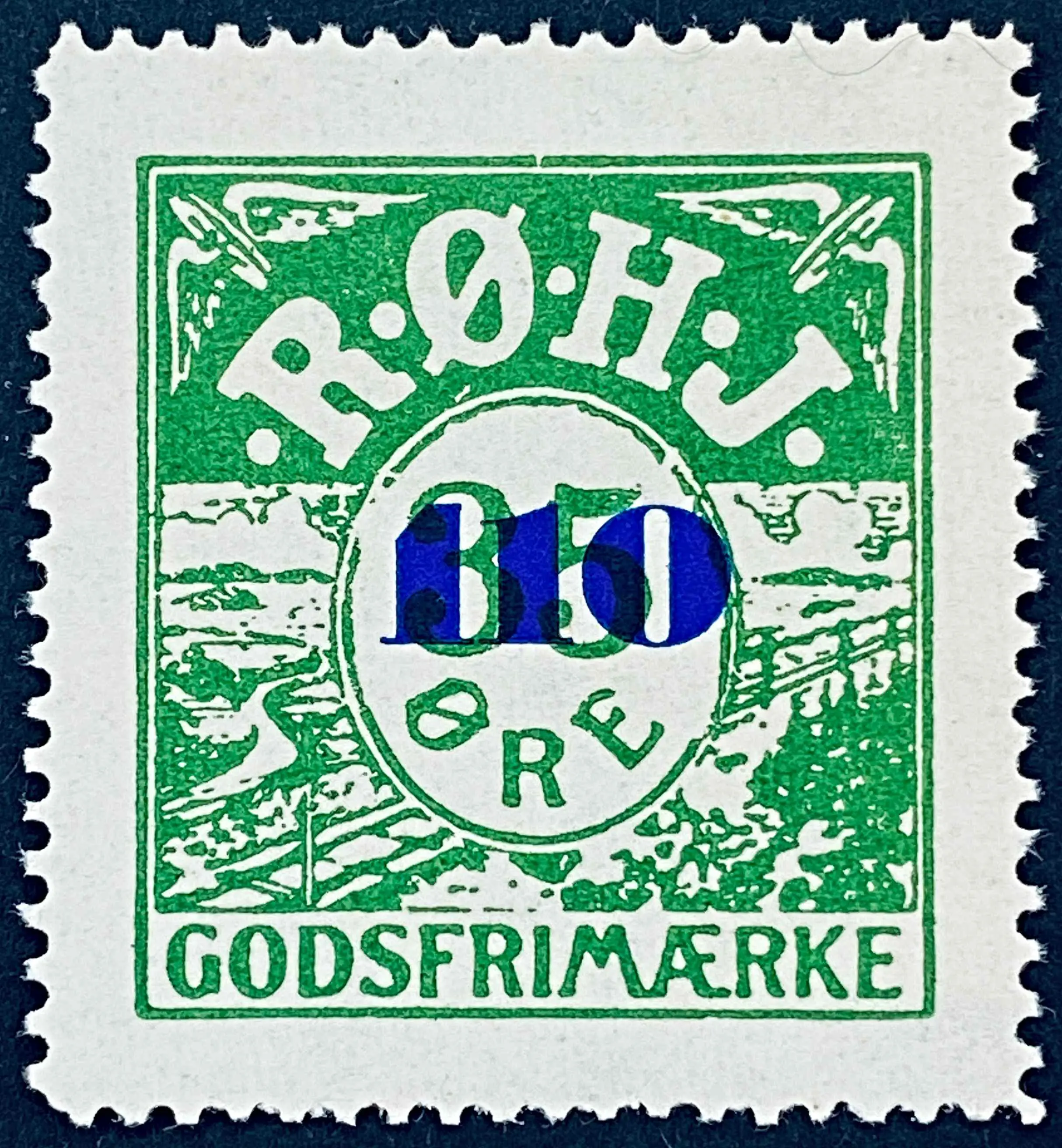 RØHJ 31B - Provisorium (overtryk) 110 Øre blåligt bogtryk på 35 Øre - Grøn nuance.