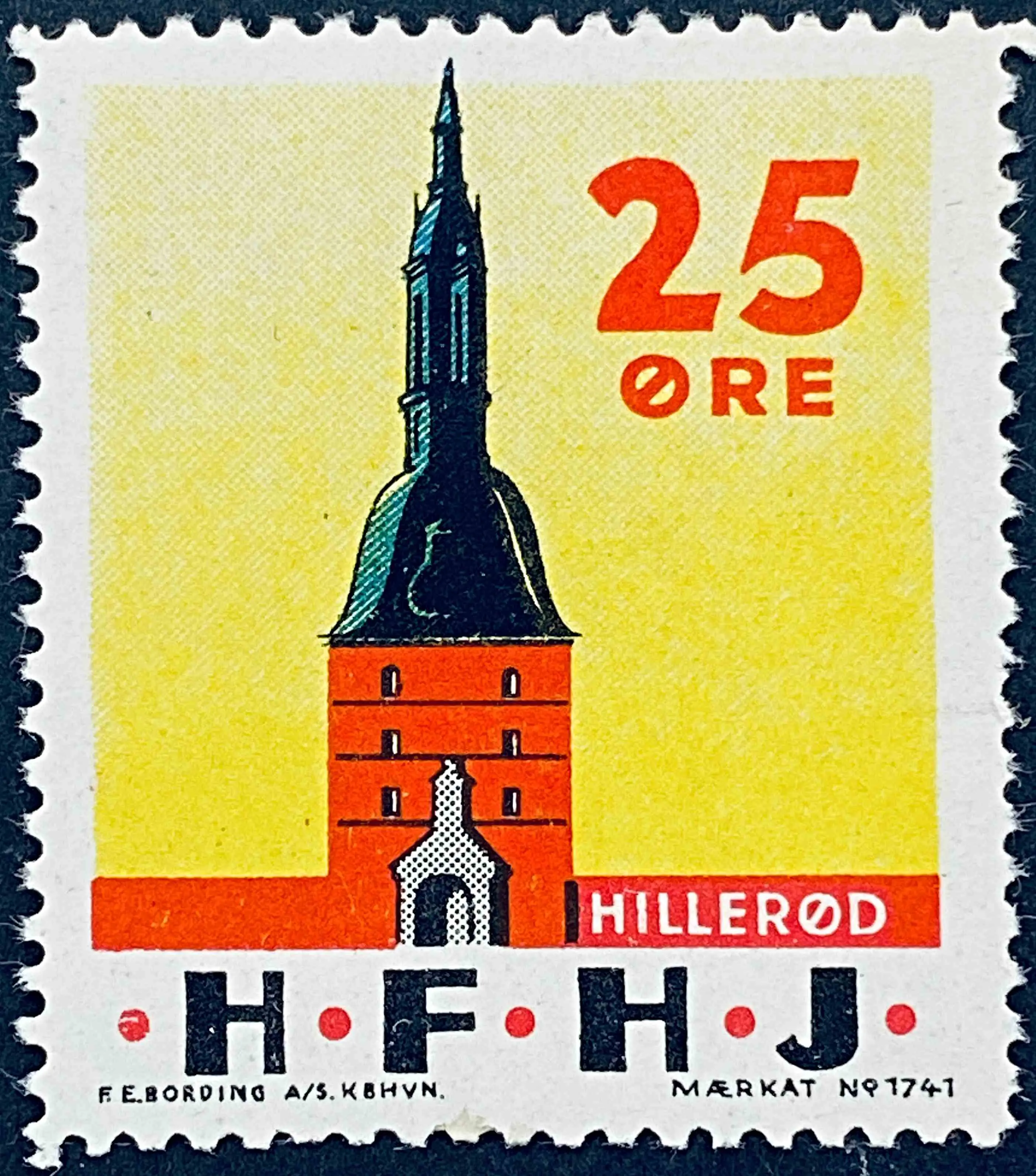 HFHJ 41 - 25 Øre Motiv: Hillerød slotstårn - Flerfarvet - trykkeri: F. E. Bording med mærke nummer: 1741. HFHJ 41 - 25 Øre Motiv: Hillerød slotstårn - Flerfarvet - trykkeri: F. E. Bording med mærke nummer: 1741.