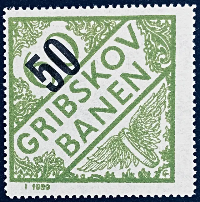 GDS 38A - Provisorium (overtryk) 50 Øre sort på 60 Øre Motiv: Vingehjul - Grøn. GDS 38A - Provisorium (overtryk) 50 Øre sort på 60 Øre Motiv: Vingehjul - Grøn.