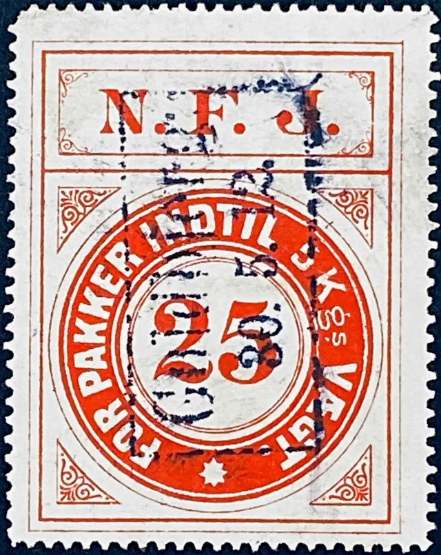 NFJ 4 - 25 Øre - Rød - stemplet på Guldbjerg Station. NFJ 4 - 25 Øre - Rød - stemplet på Guldbjerg Station.
