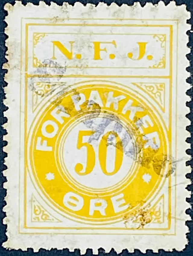 NFJ 19 - 50 Øre - Gul nuance - stemplet på Snapind Holdeplads. NFJ 19 - 50 Øre - Gul nuance - stemplet på Snapind Holdeplads.