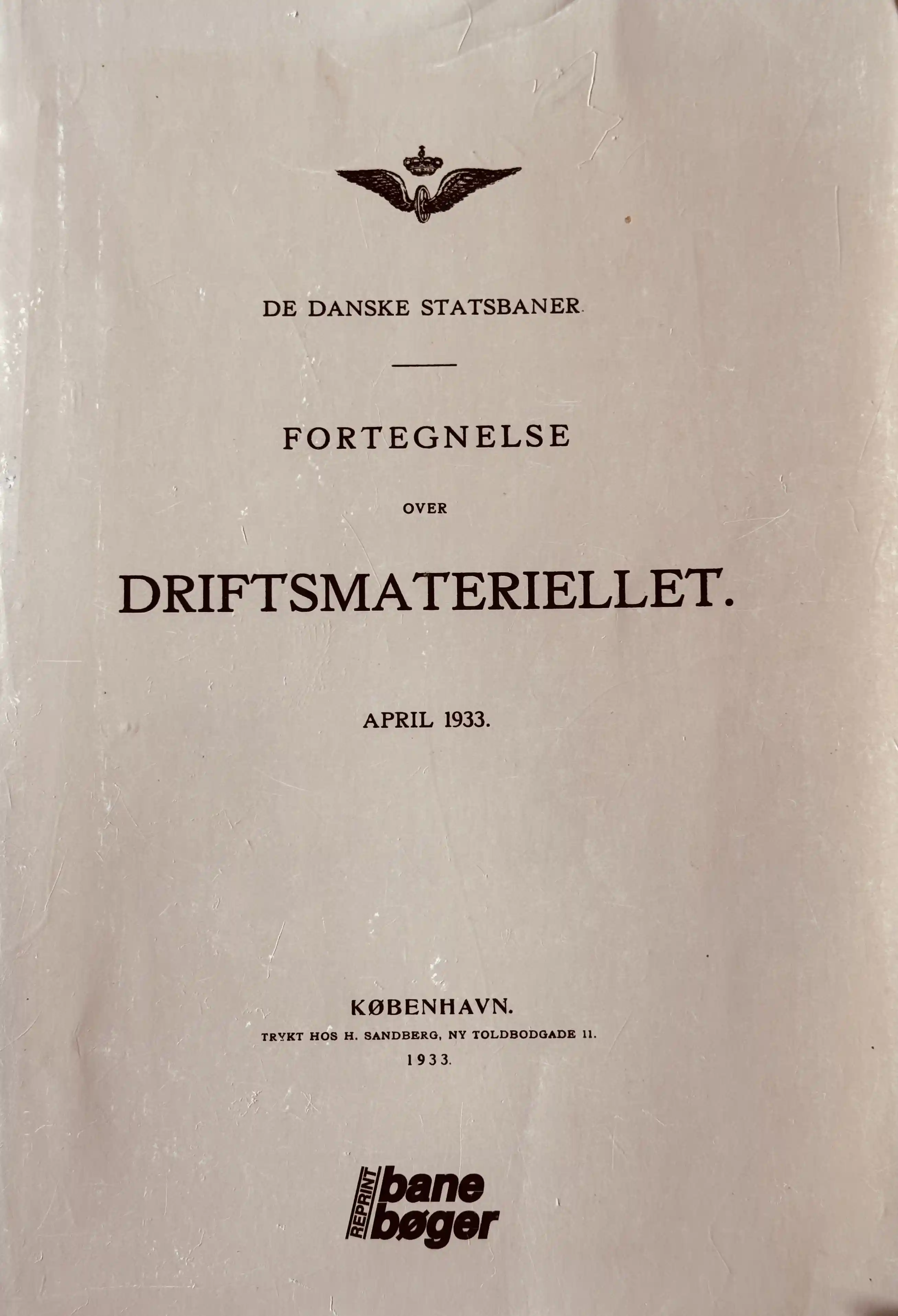 Fortegnelse over driftsmateriellet - april 1933