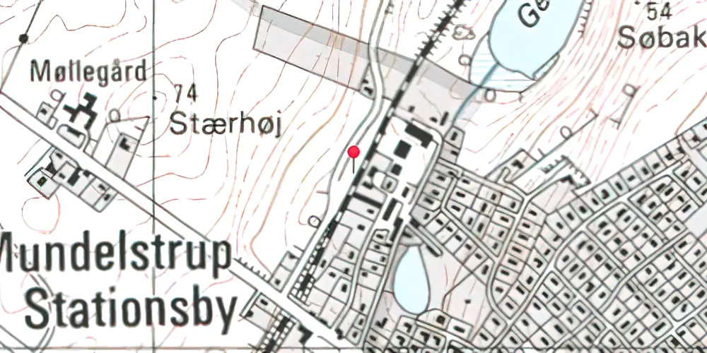 Historisk kort over Mundelstrup Trinbræt med Sidespor Historisk kort over Mundelstrup Trinbræt med Sidespor
