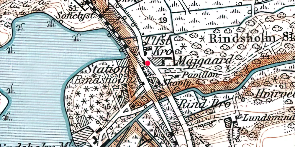 Historisk kort over Rindsholm Billetsalgssted Historisk kort over Rindsholm Billetsalgssted