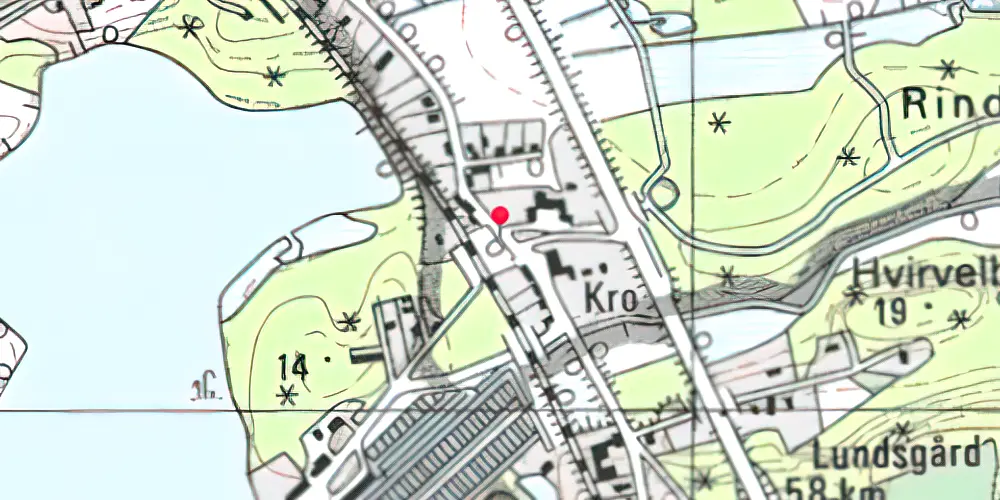 Historisk kort over Rindsholm Billetsalgssted Historisk kort over Rindsholm Billetsalgssted