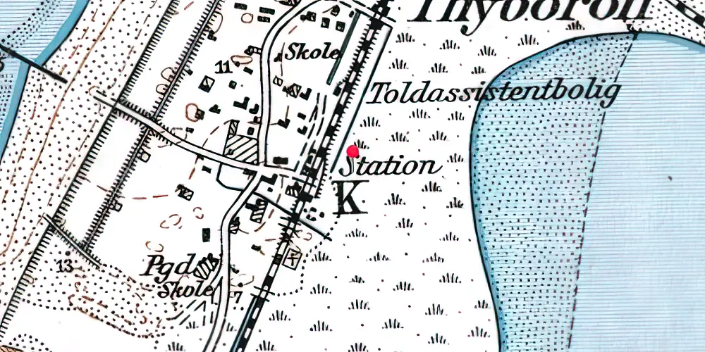 Historisk kort over Thyborøn Kirke Trinbræt Historisk kort over Thyborøn Kirke Trinbræt