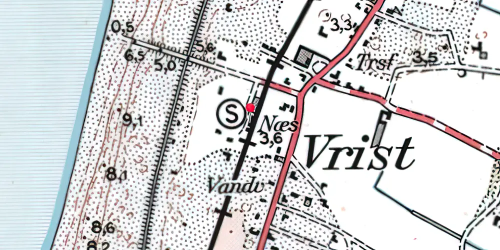 Historisk kort over Vrist Billetsalgssted med Sidespor Historisk kort over Vrist Billetsalgssted med Sidespor