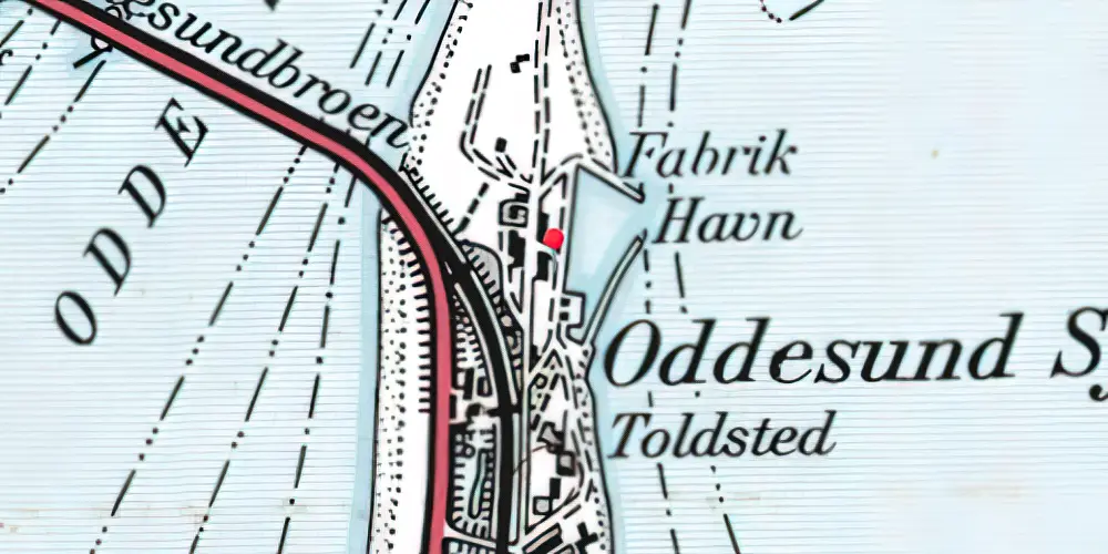 Historisk kort over Oddesund Syd Station Historisk kort over Oddesund Syd Station