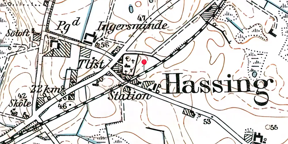 Historisk kort over Hassing Billetsalgssted
