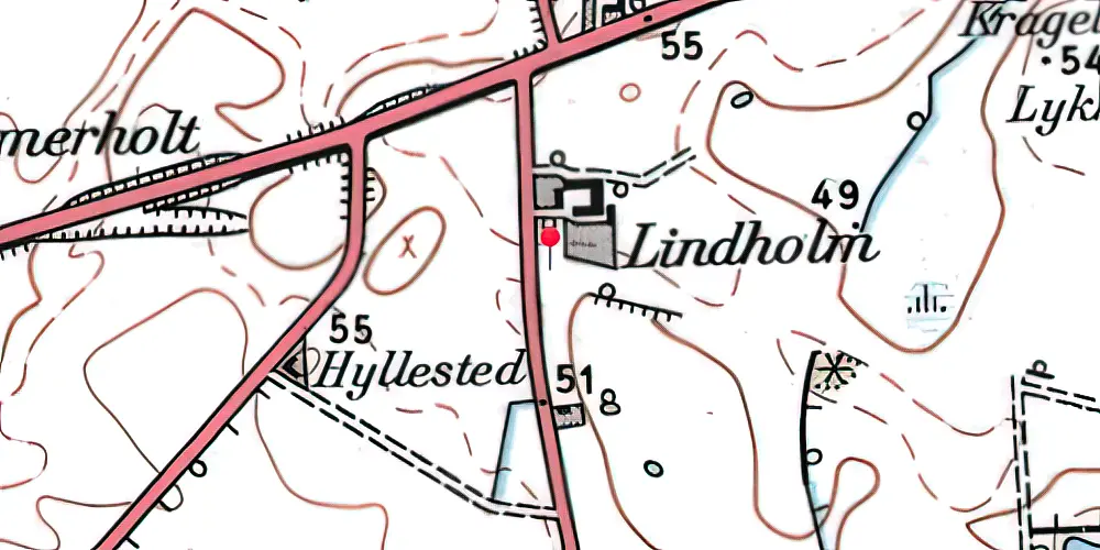 Historisk kort over Lindholm (Hjørring-Hørby Jernbane) Trinbræt