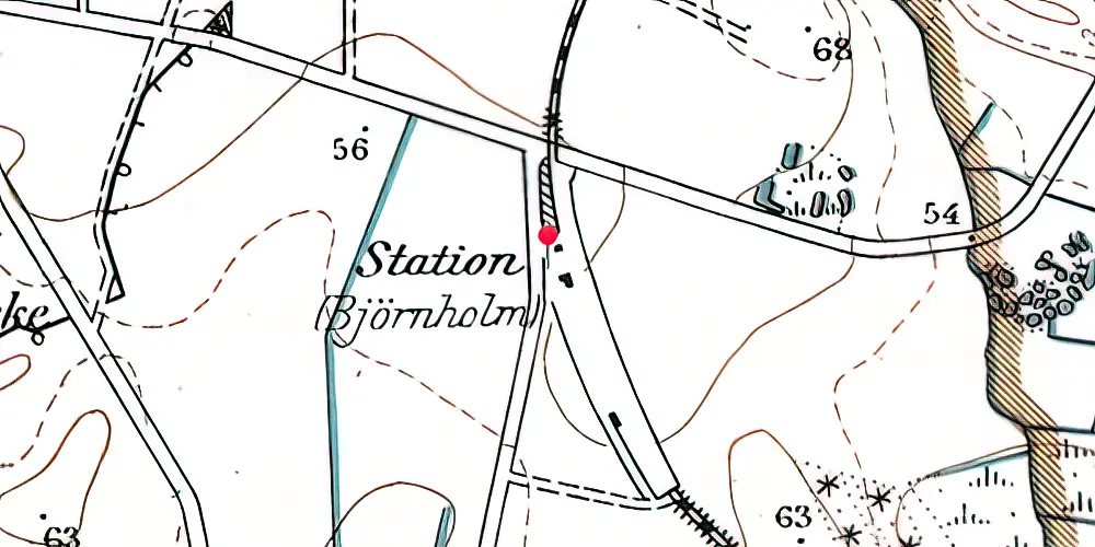 Historisk kort over Bjørnholm Station Historisk kort over Bjørnholm Station