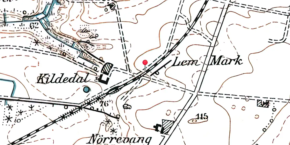 Historisk kort over Kildedal (Vodskov-Østervrå) Trinbræt