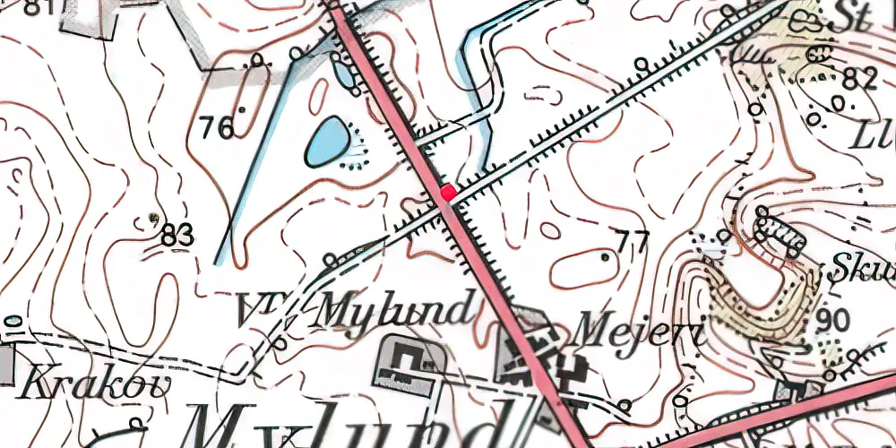 Historisk kort over Vester Mylund Trinbræt Historisk kort over Vester Mylund Trinbræt