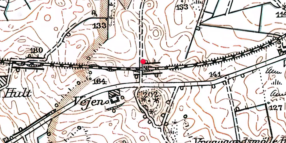 Historisk kort over Vejen (Vodskov-Østervrå) Trinbræt med Sidespor Historisk kort over Vejen (Vodskov-Østervrå) Trinbræt med Sidespor
