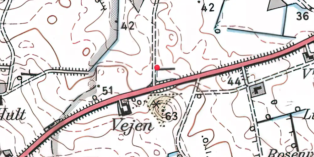 Historisk kort over Vejen (Vodskov-Østervrå) Trinbræt med Sidespor