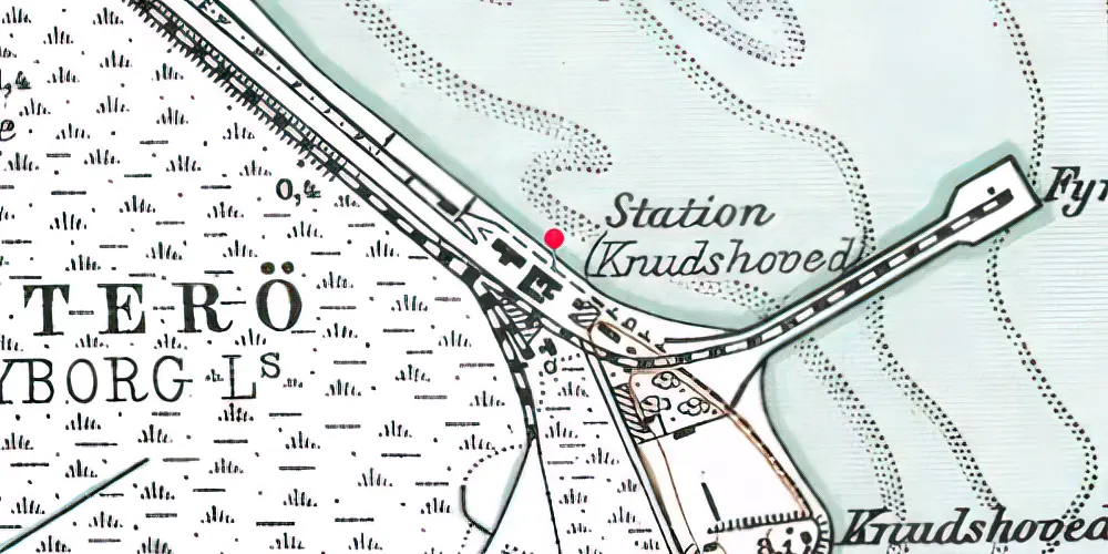 Historisk kort over Knudshoved Isbådsstation Historisk kort over Knudshoved Isbådsstation
