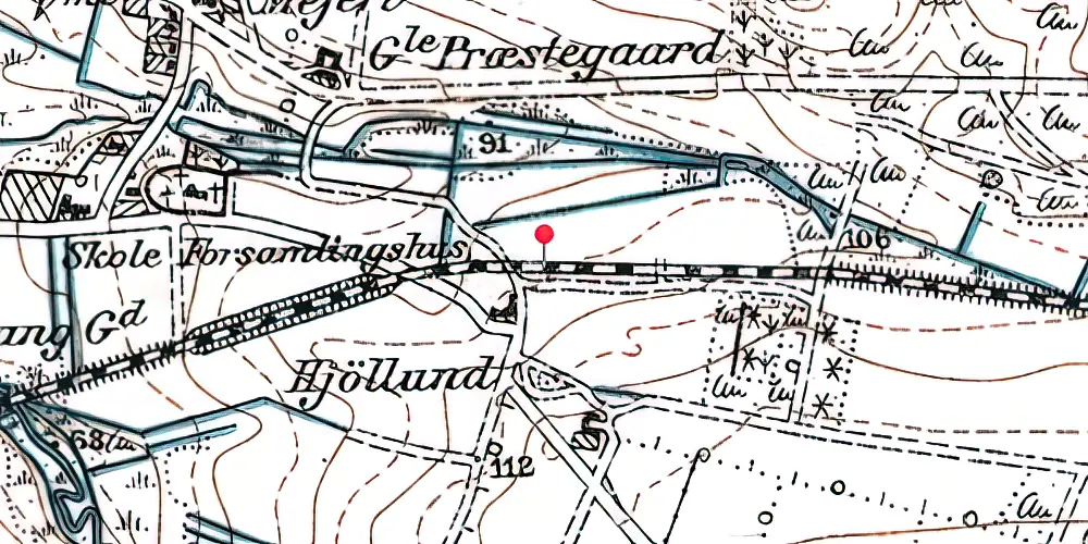 Historisk kort over Hjøllund (R.NO.J.) Trinbræt (uofficielt)