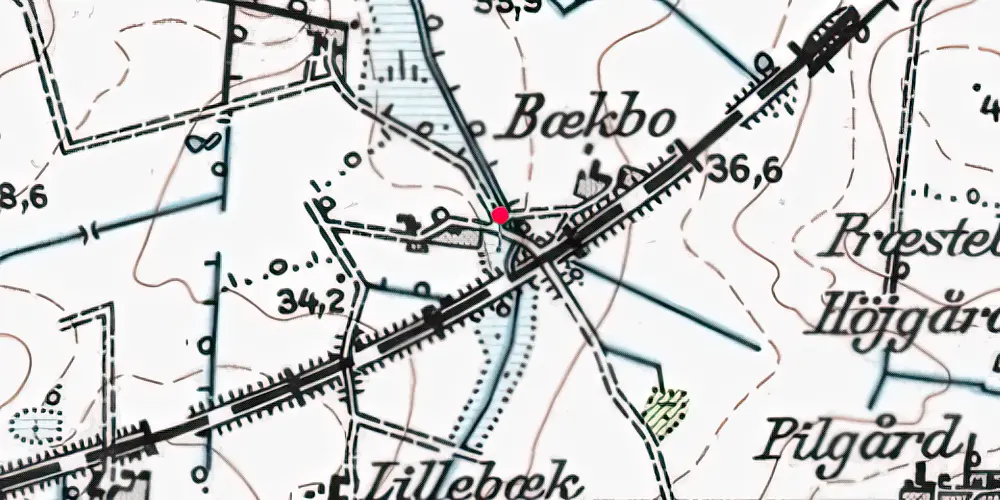 Historisk kort over Bækbo Trinbræt Historisk kort over Bækbo Trinbræt