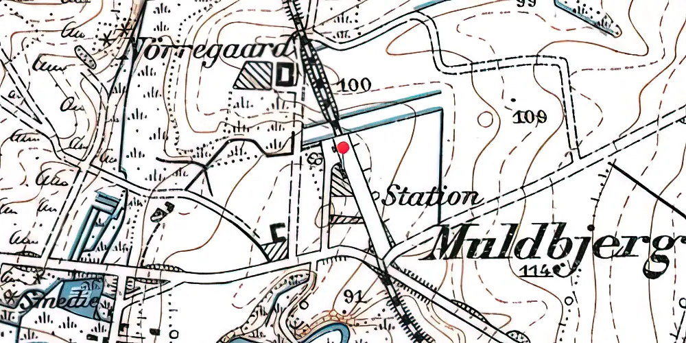 Historisk kort over Muldbjerg Station Historisk kort over Muldbjerg Station