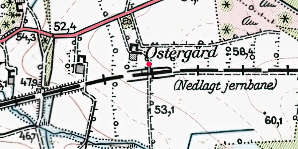 Historisk kort over Østergård Trinbræt (uofficielt) Historisk kort over Østergård Trinbræt (uofficielt)